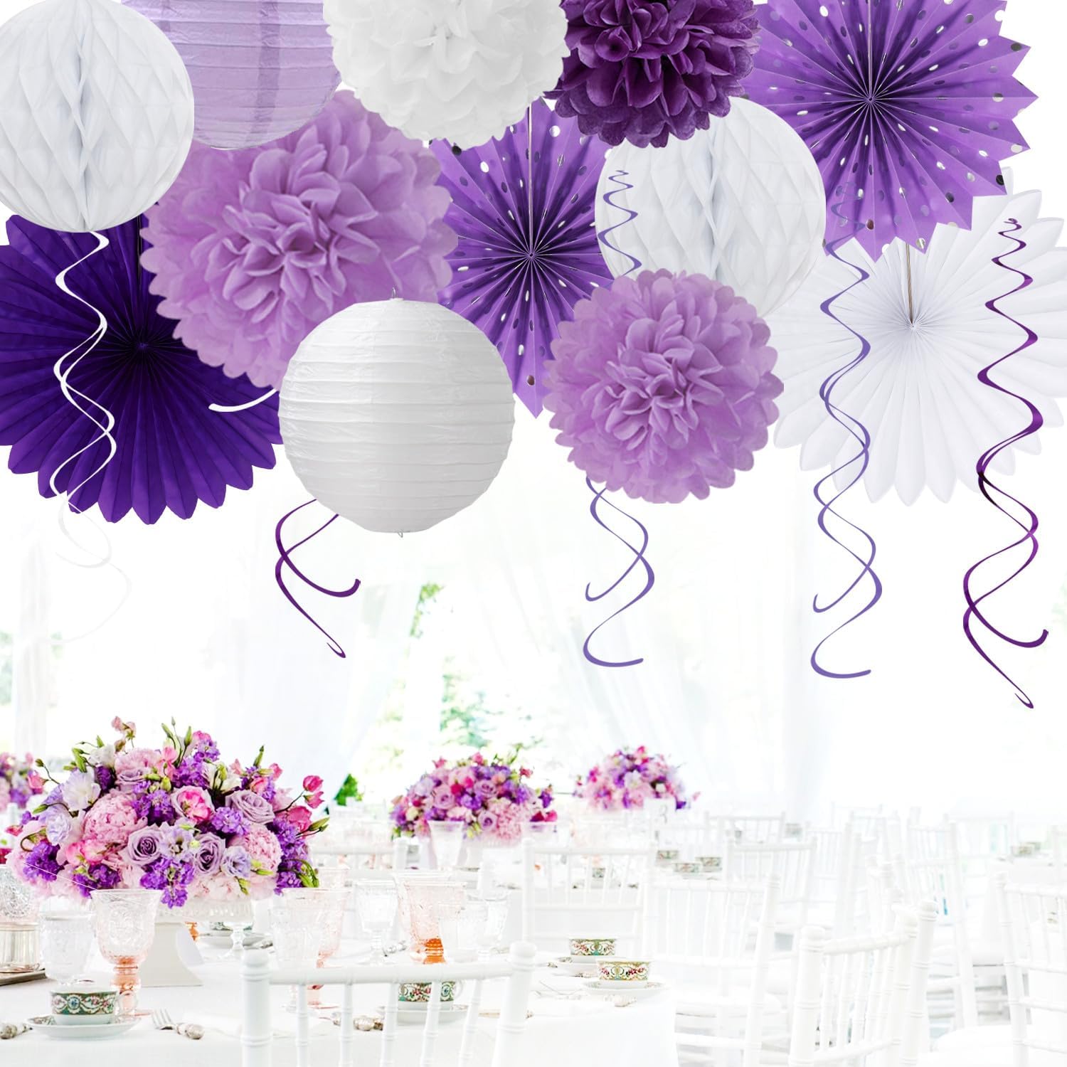 Purple Lilac Lavender White Birthday Party Decor Kit 21pcs