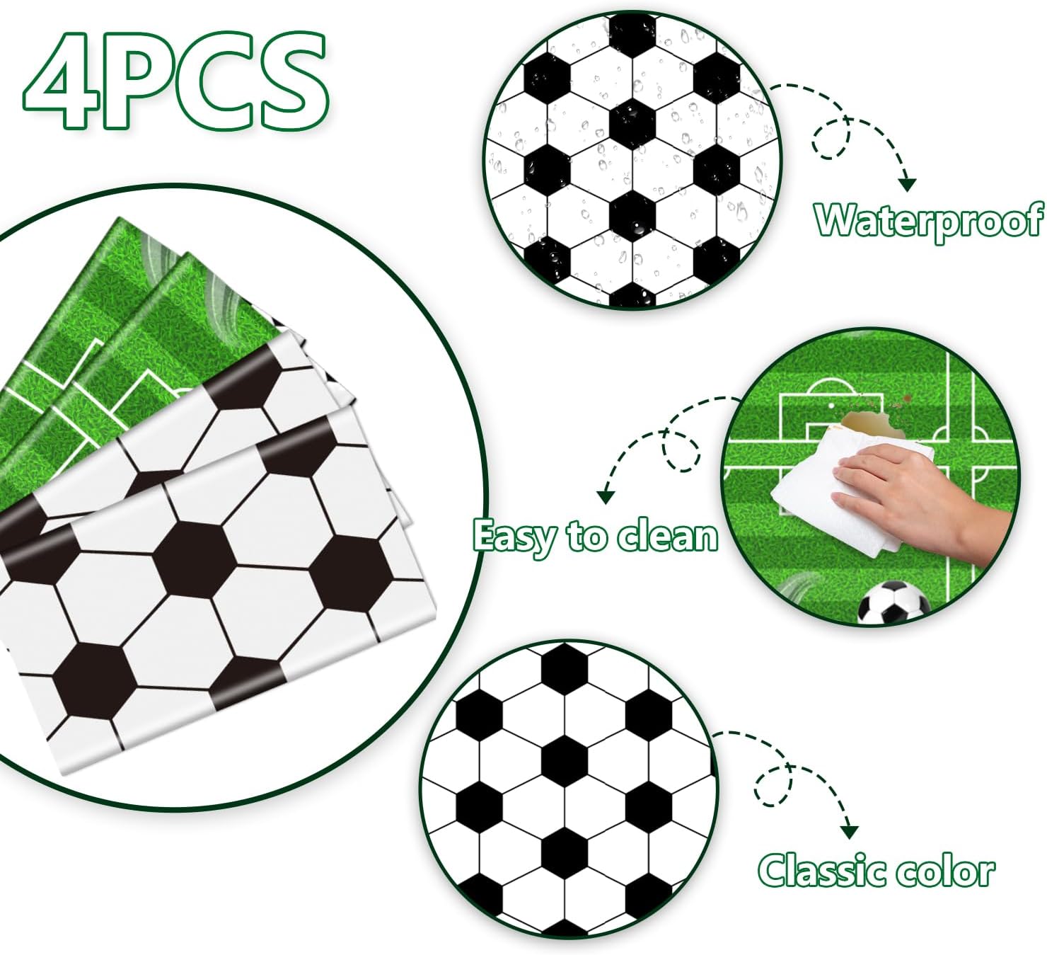 4 Pack Soccer Theme Tablecloths for Parties