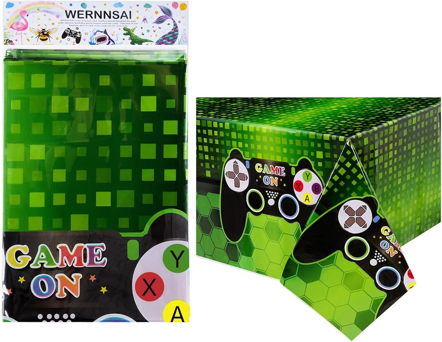 WERNNSAI Video Game Table Cover 108x54 Inch Disposable Plastic Tablecloth