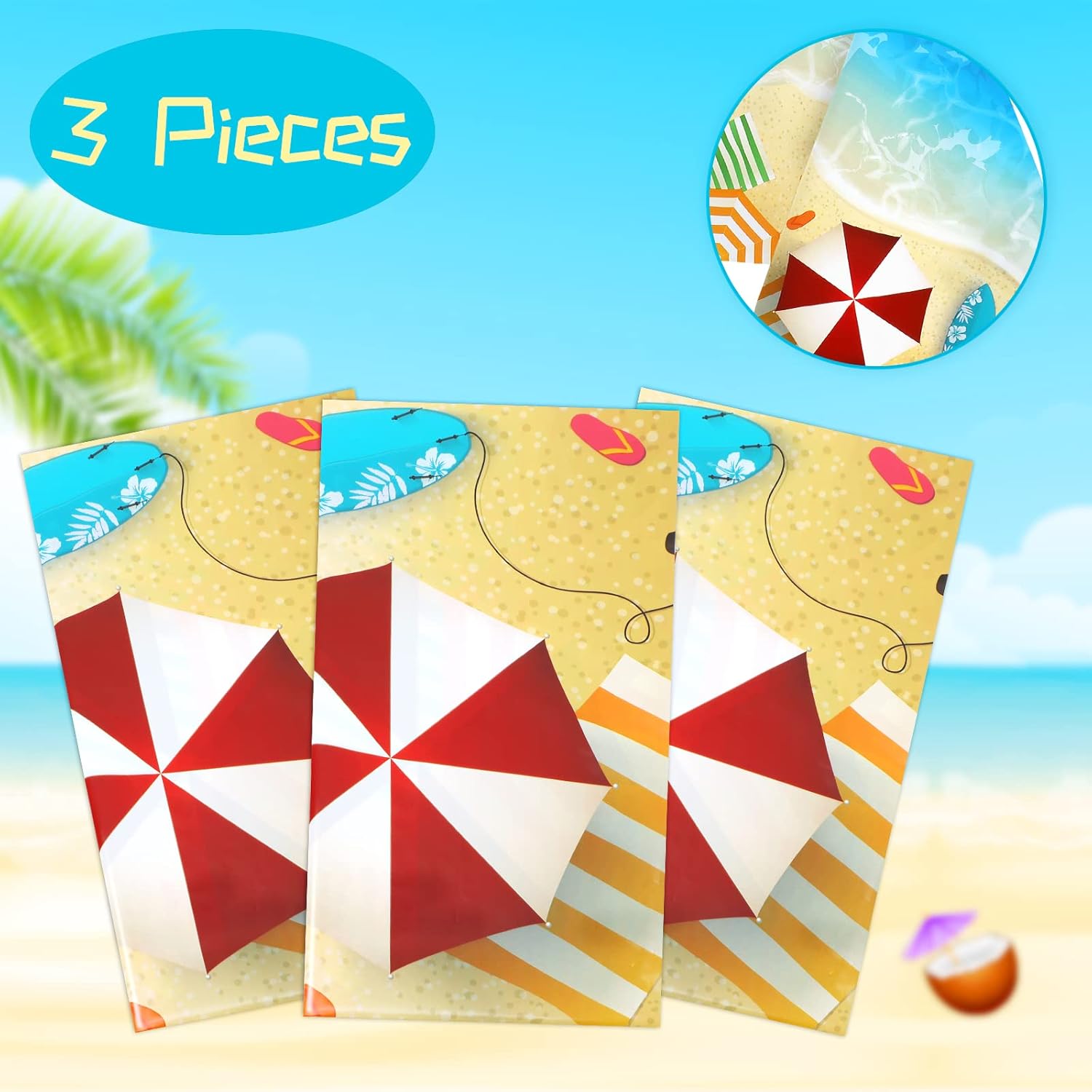 PHOGARY 3 Pieces Ocean Waves Tablecloths for Beach Parties