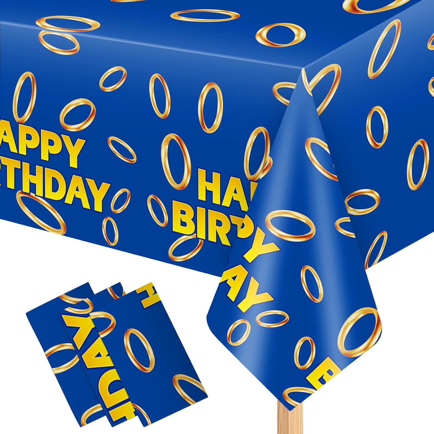 3 Pcs Blue with Gold Ring Print Tablecloth for Birthday Parties