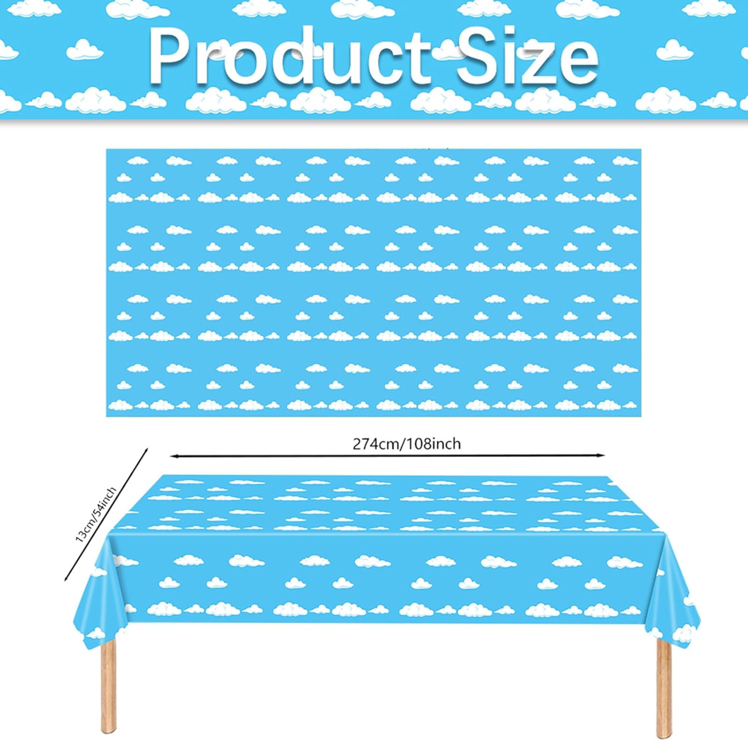 Blue Sky White Clouds Party Tablecloth 54x108 Inch
