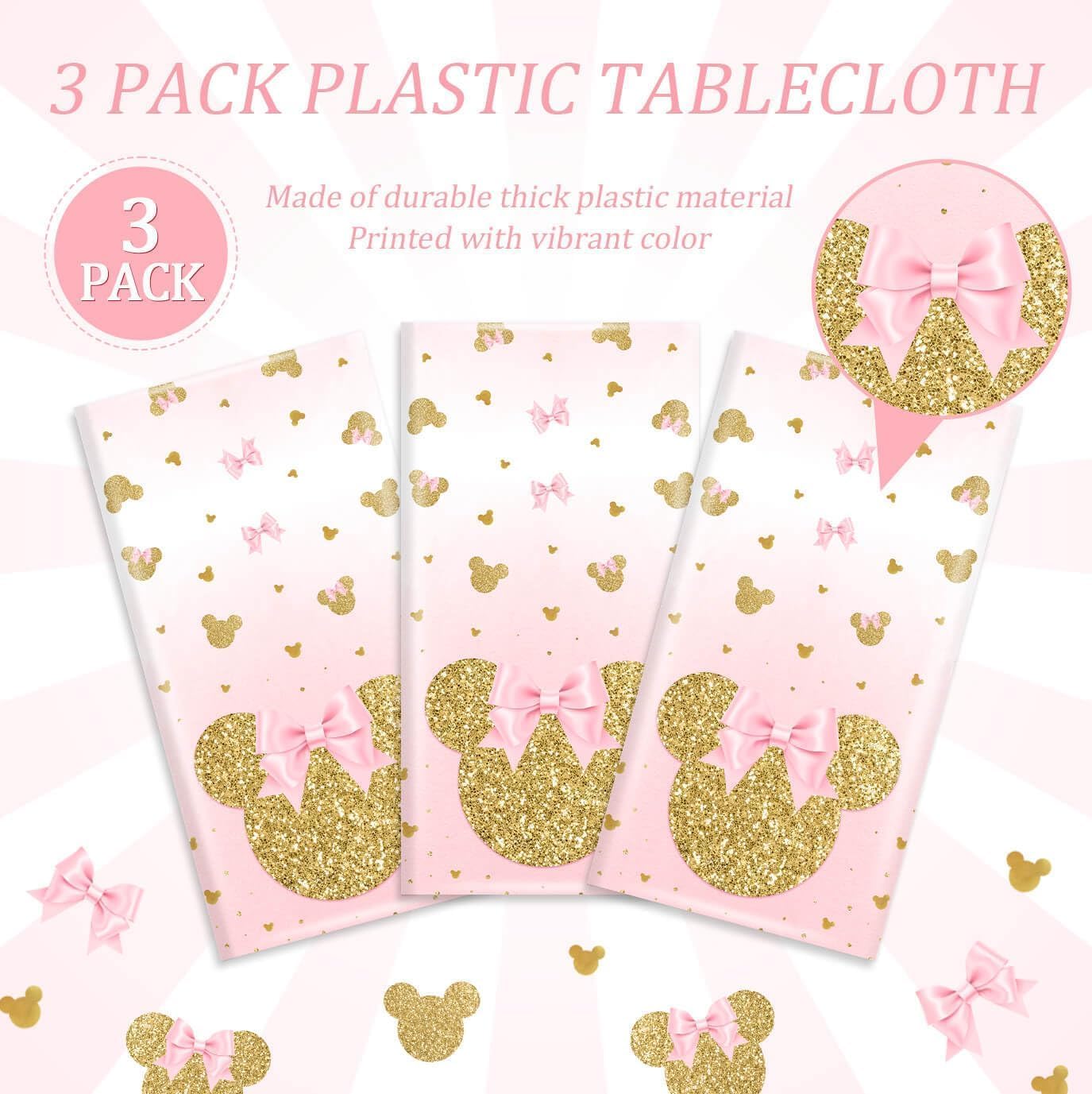 3 Pink Mouse Head Tablecovers for Kids Birthday Party