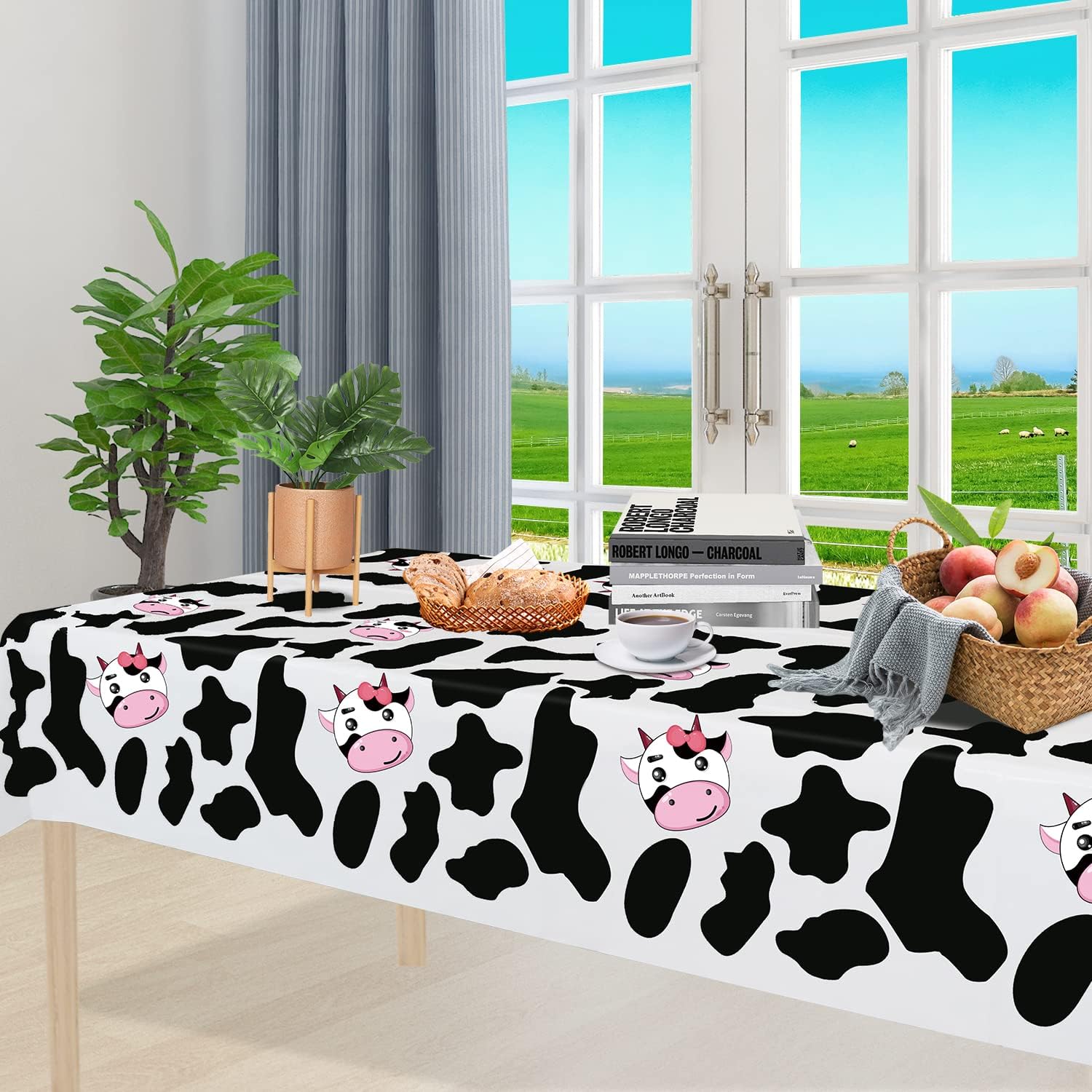 Inspireyee Cow Print Plastic Tablecloth Pack of 4 86x51 Inches