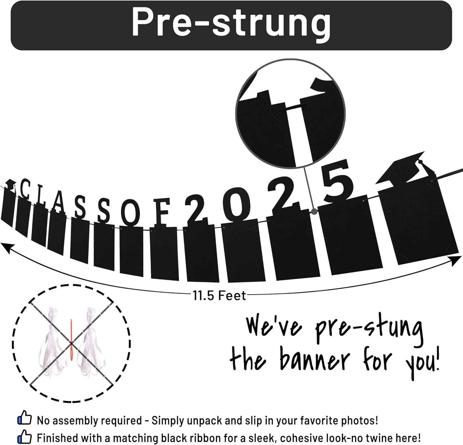 Class of 2025 Graduation Photo Banner with Pre-Strung Ribbons