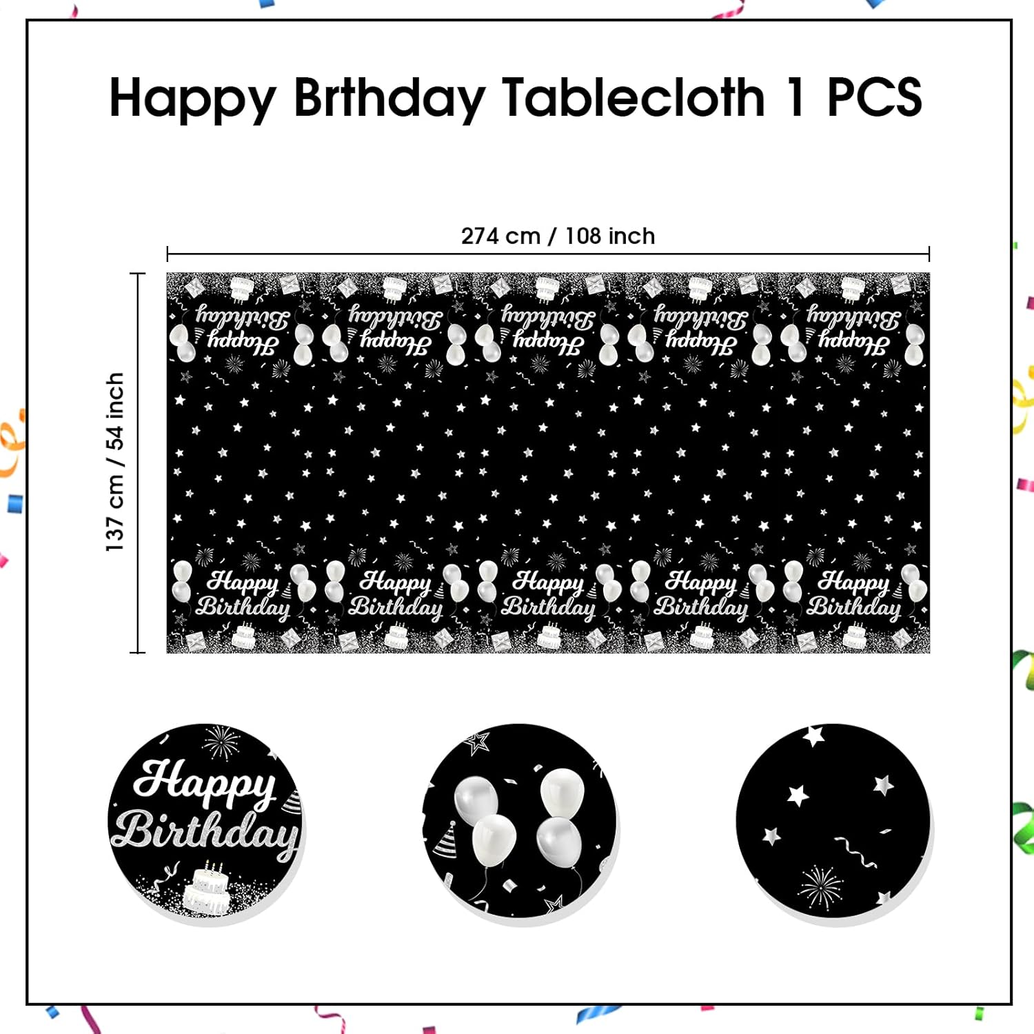 Happy Birthday Tablecloths 108x54 Inches Plastic Disposable