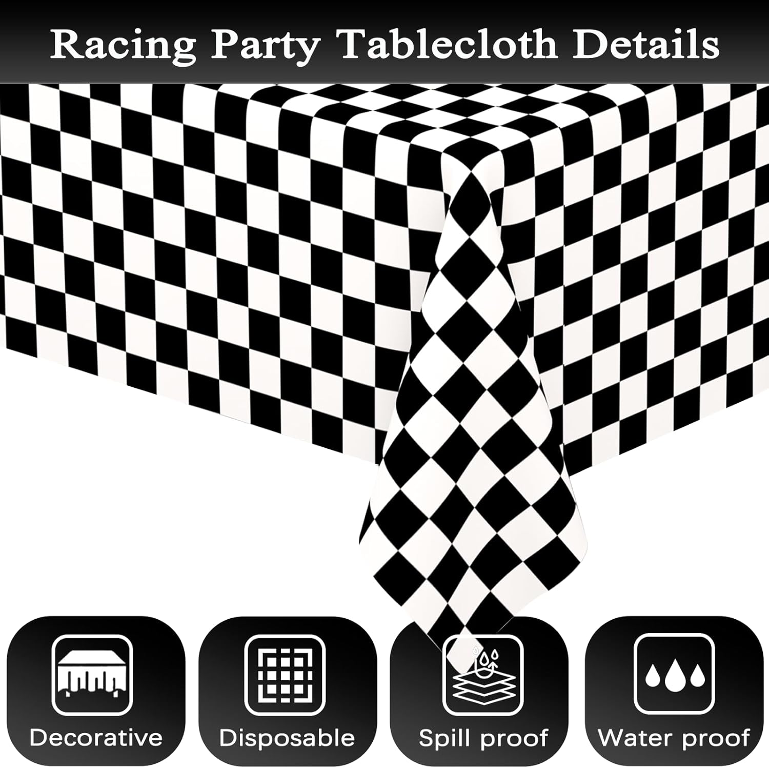 WNINK 2 Pack Black and White Checkered Party Tablecloths