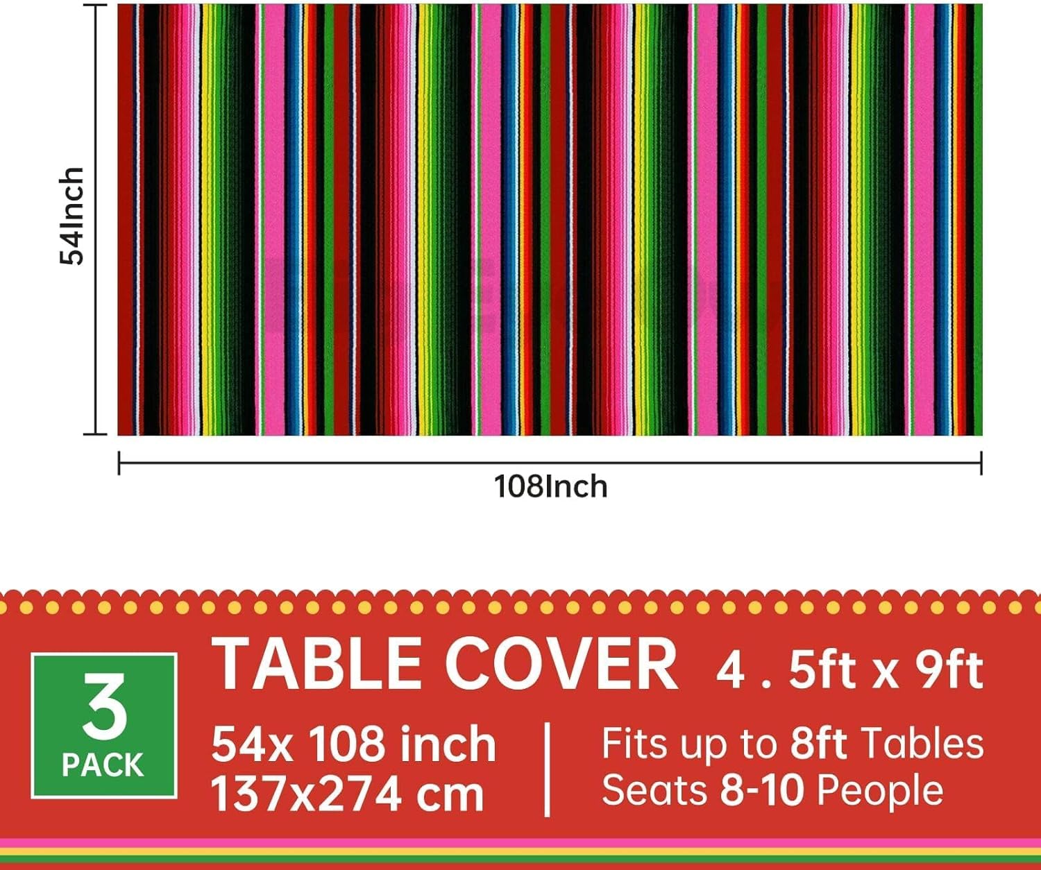Mexican Fiesta Table Cover 3 Pcs Rectangle Party Decor