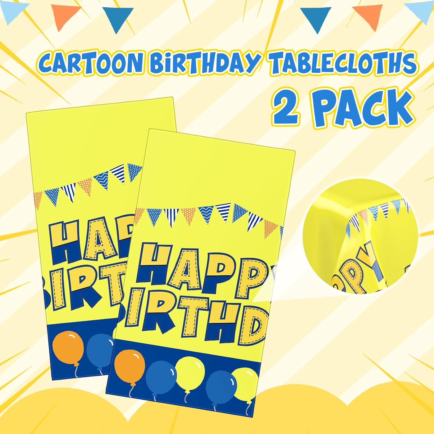 Oudain Yellow Cartoon Tablecloth 2 Sheets 54x108 Inches Birthday Decor