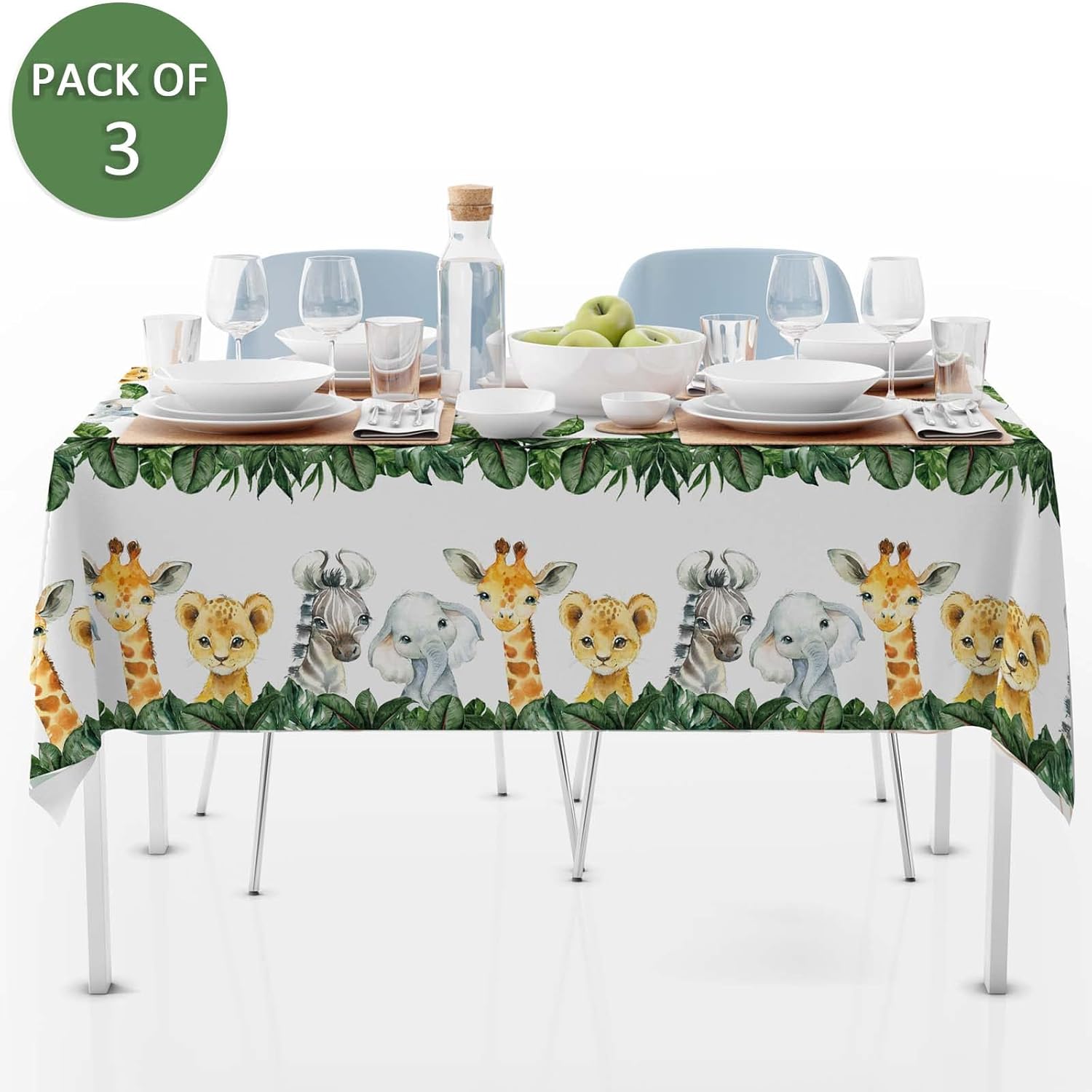 Yuzioey 3 Pack Safari Tablecloths Wild Animals Party Decor