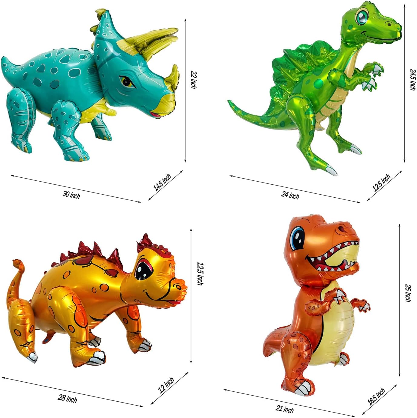 Giant 3D Dinosaur Balloons for Birthday Decorations 4 Pack