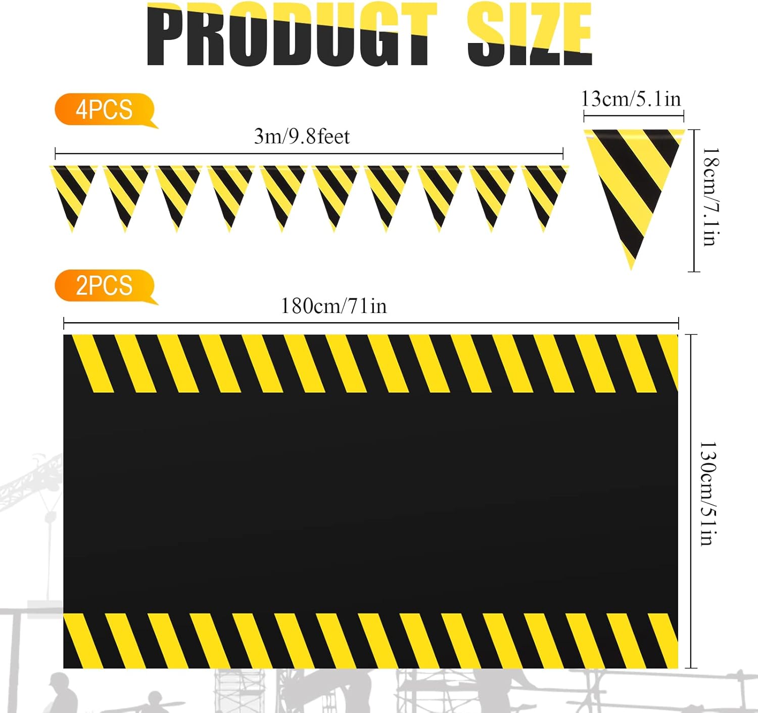 6 Pcs Construction Birthday Party Supplies Decorations Black