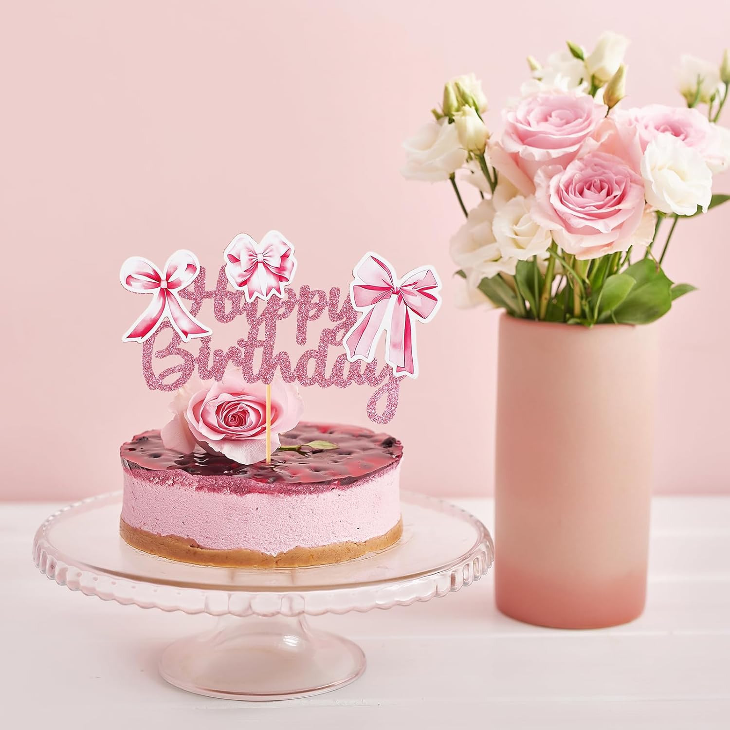 Pink Bow Coquette Cake Topper for Birthday Decorations