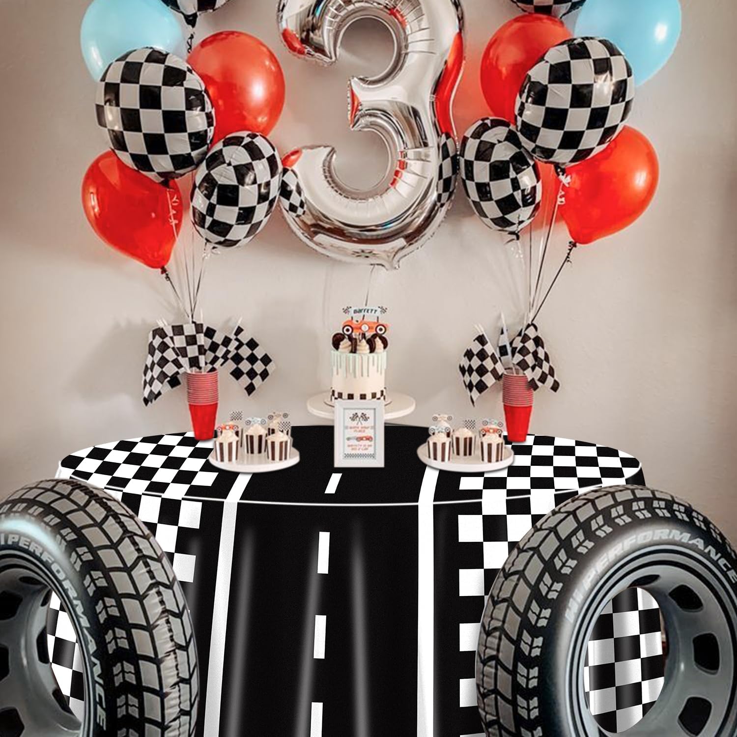 9 Pcs Racing Car Tablecloths for Round Table Party