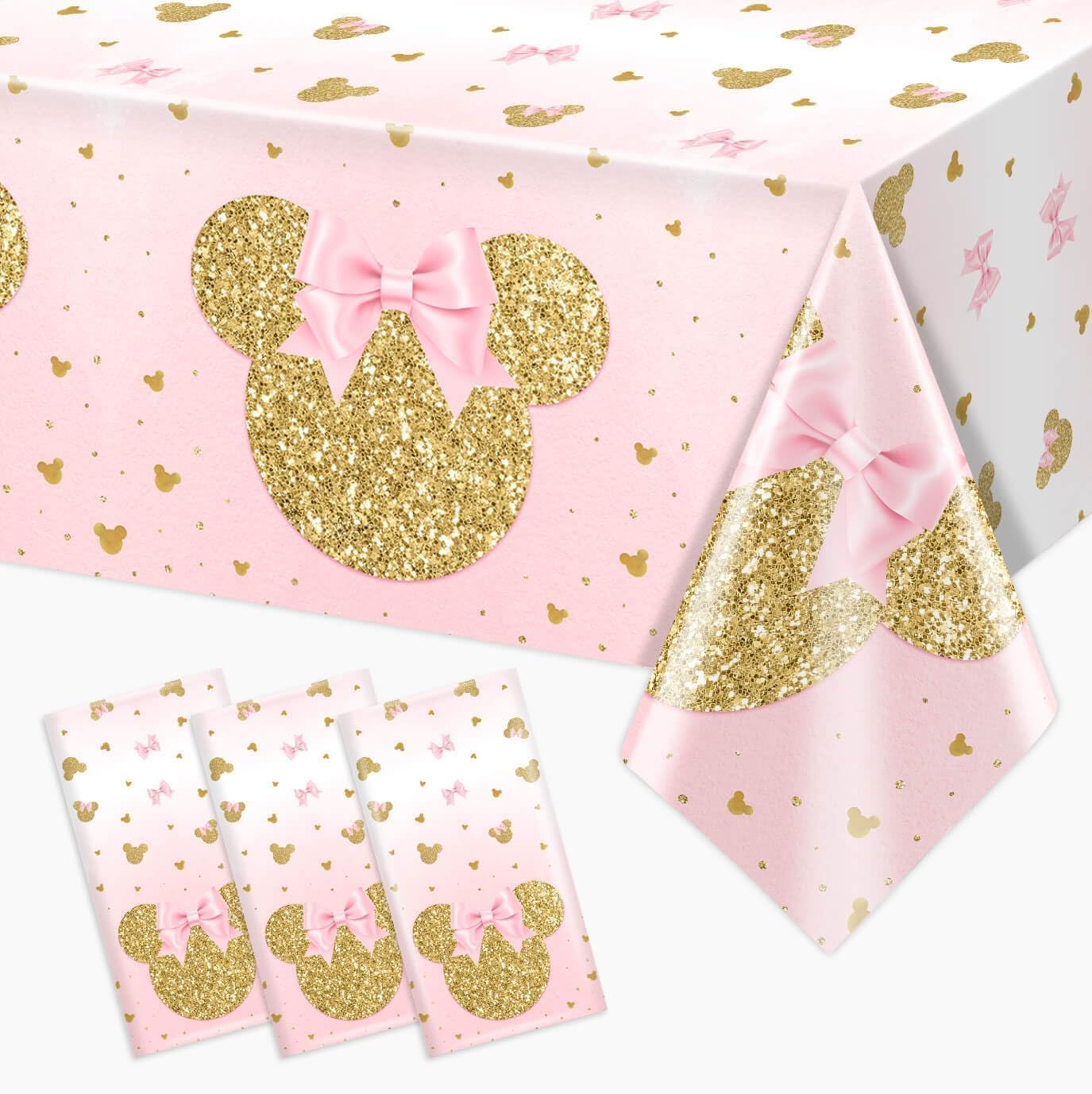 3 Pink Mouse Head Tablecovers for Kids Birthday Party