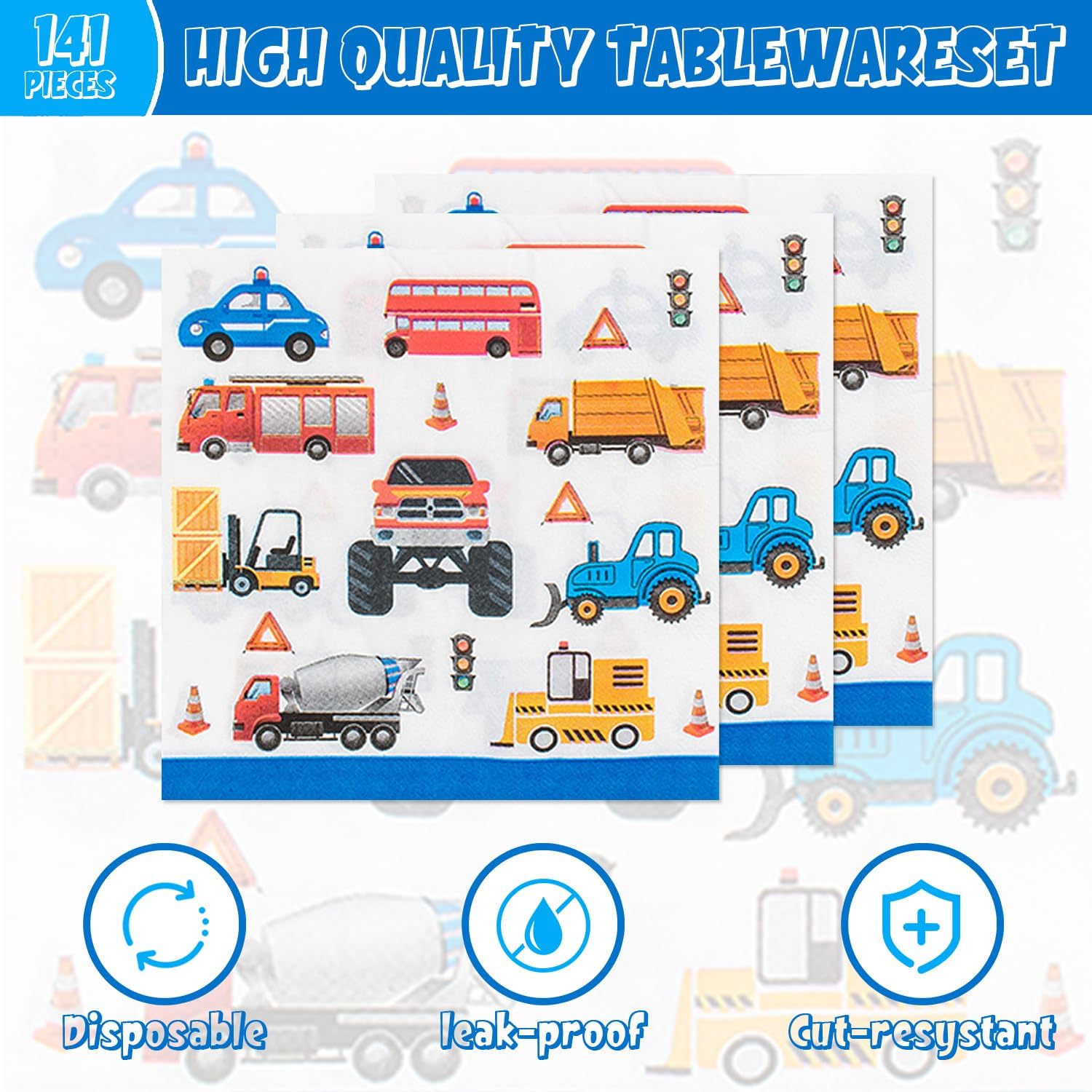 141PCS Traffic Themed Party Decorations for Boys