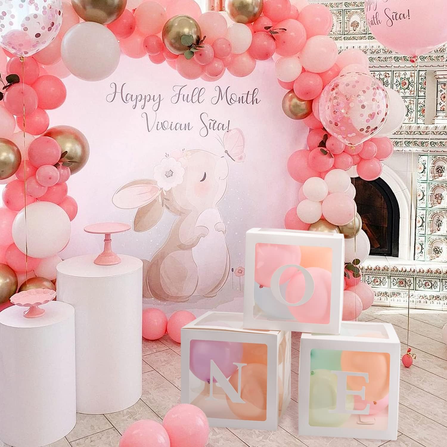 First Birthday Decorations 3Pcs Clear Boxes With ONE Letters Balloons