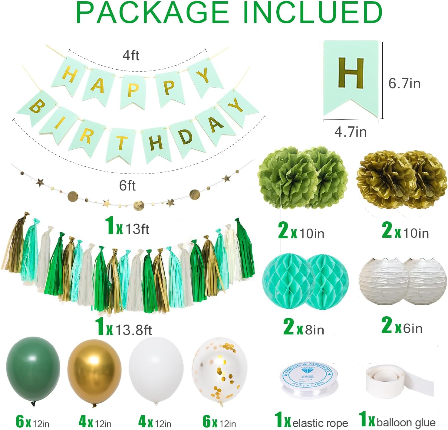 45PCS Sage Green Gold Birthday Decor Set
