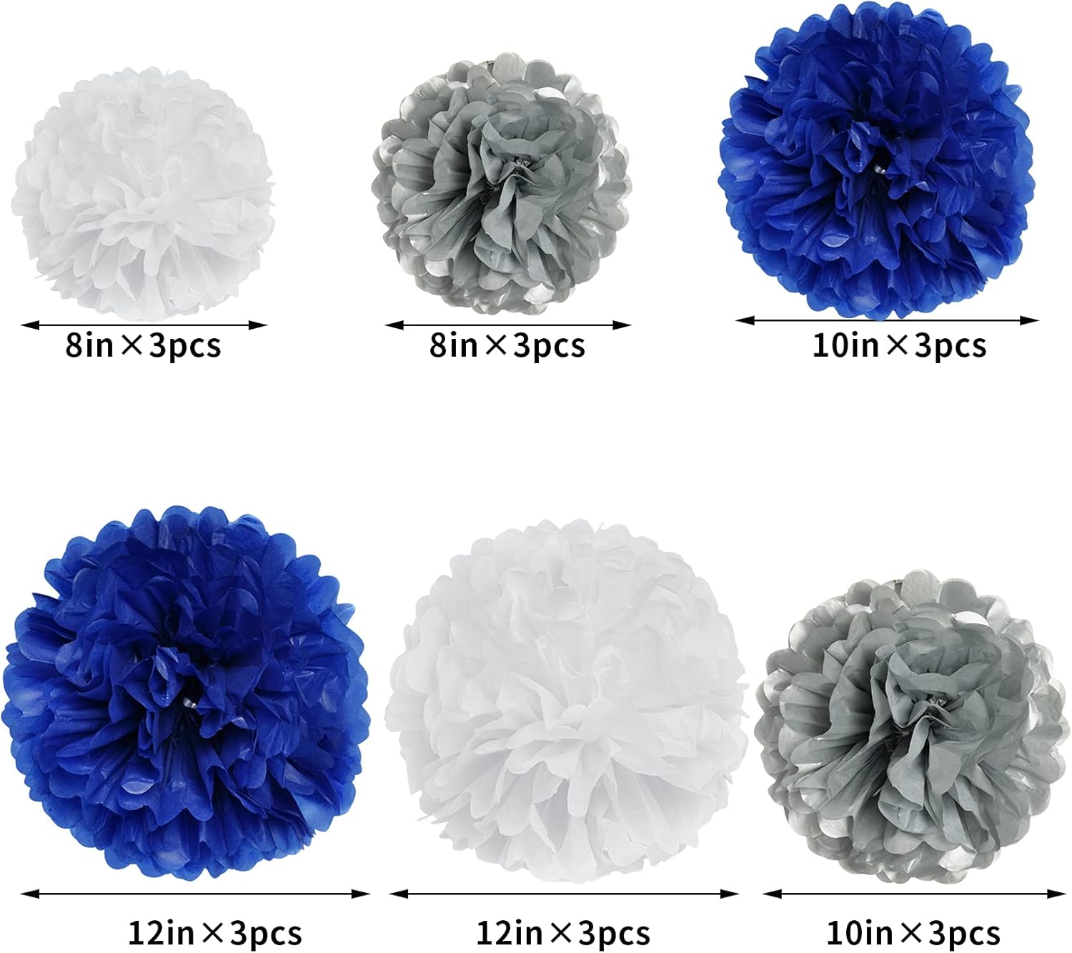 18PCS Royal Blue Tissue Paper Pom Poms Birthday Decorations