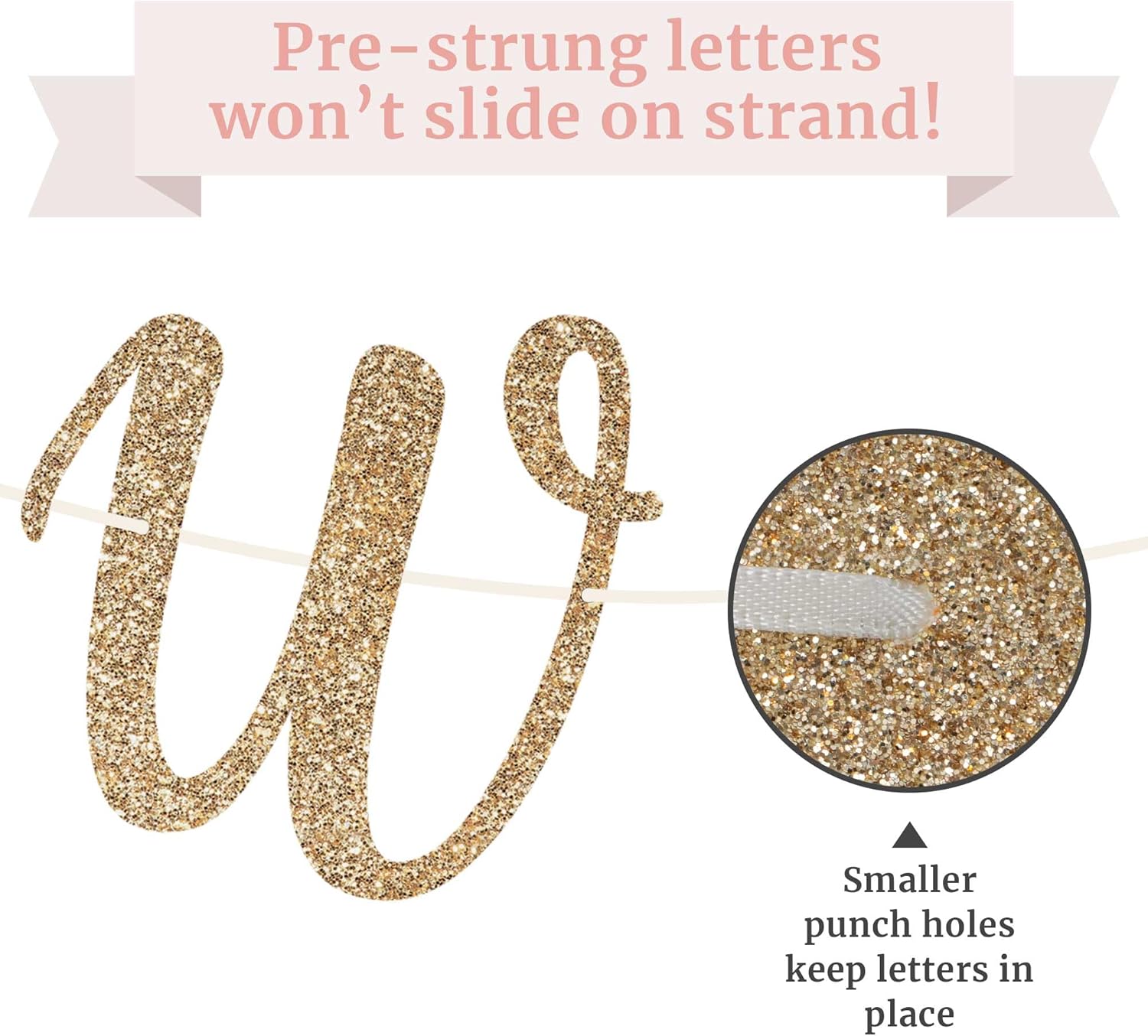 Pre-Strung Gold Glitter Anniversary Banner - No DIY