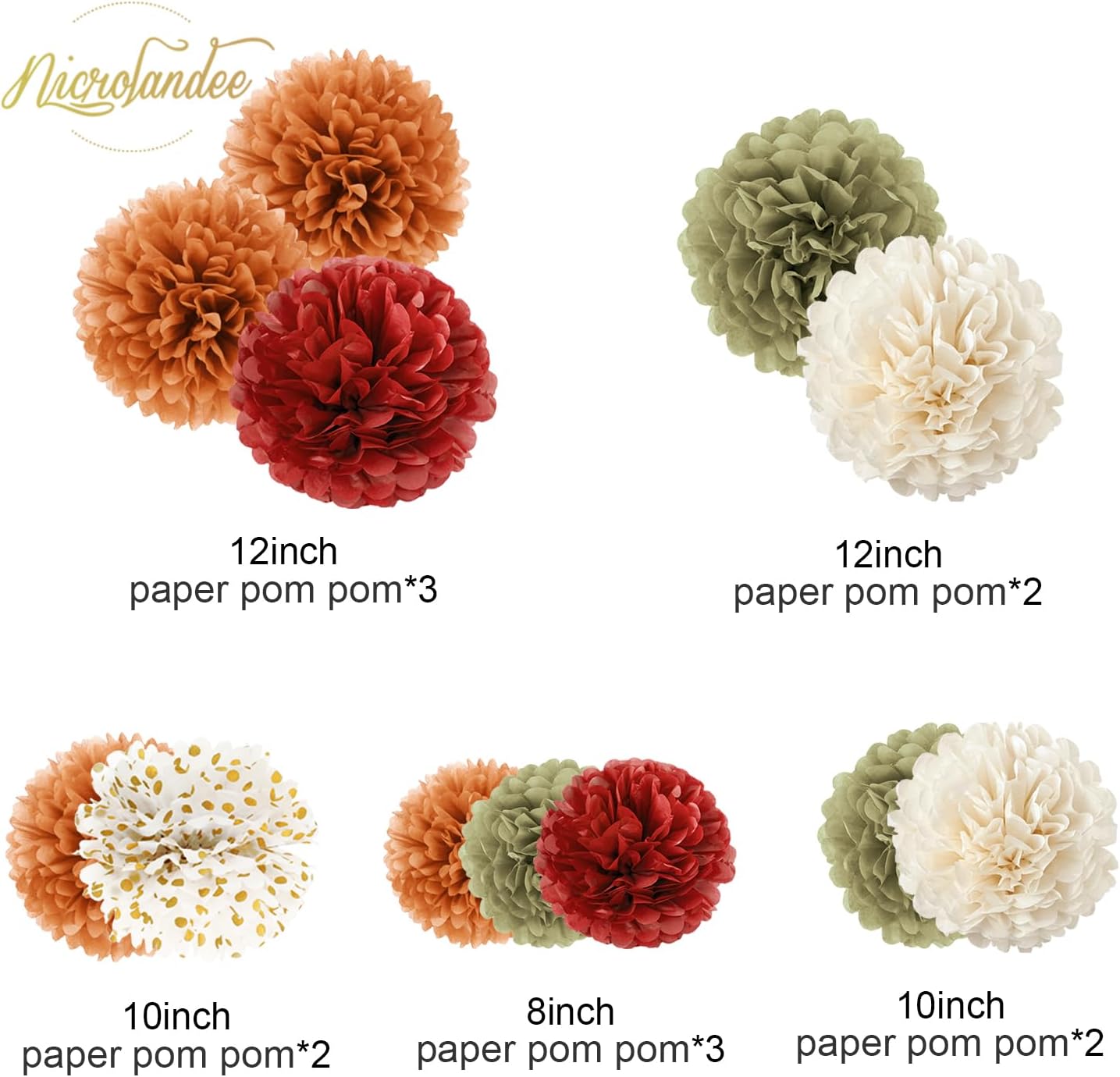 NICROLANDEE Fall Tissue Pom Poms Decorations 12 PCS