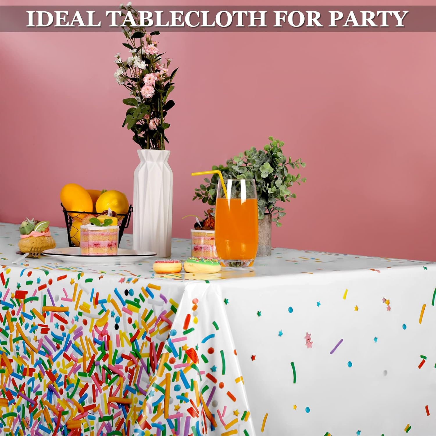 Durony 2 Piece Confetti Sprinkle Tablecloth for Birthday Wedding Parties