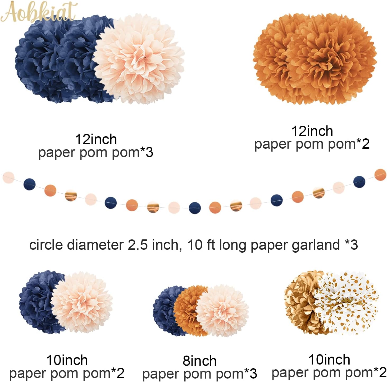 AOBKIAT Boho Wedding Party Decor Tissue Pom Poms Garland