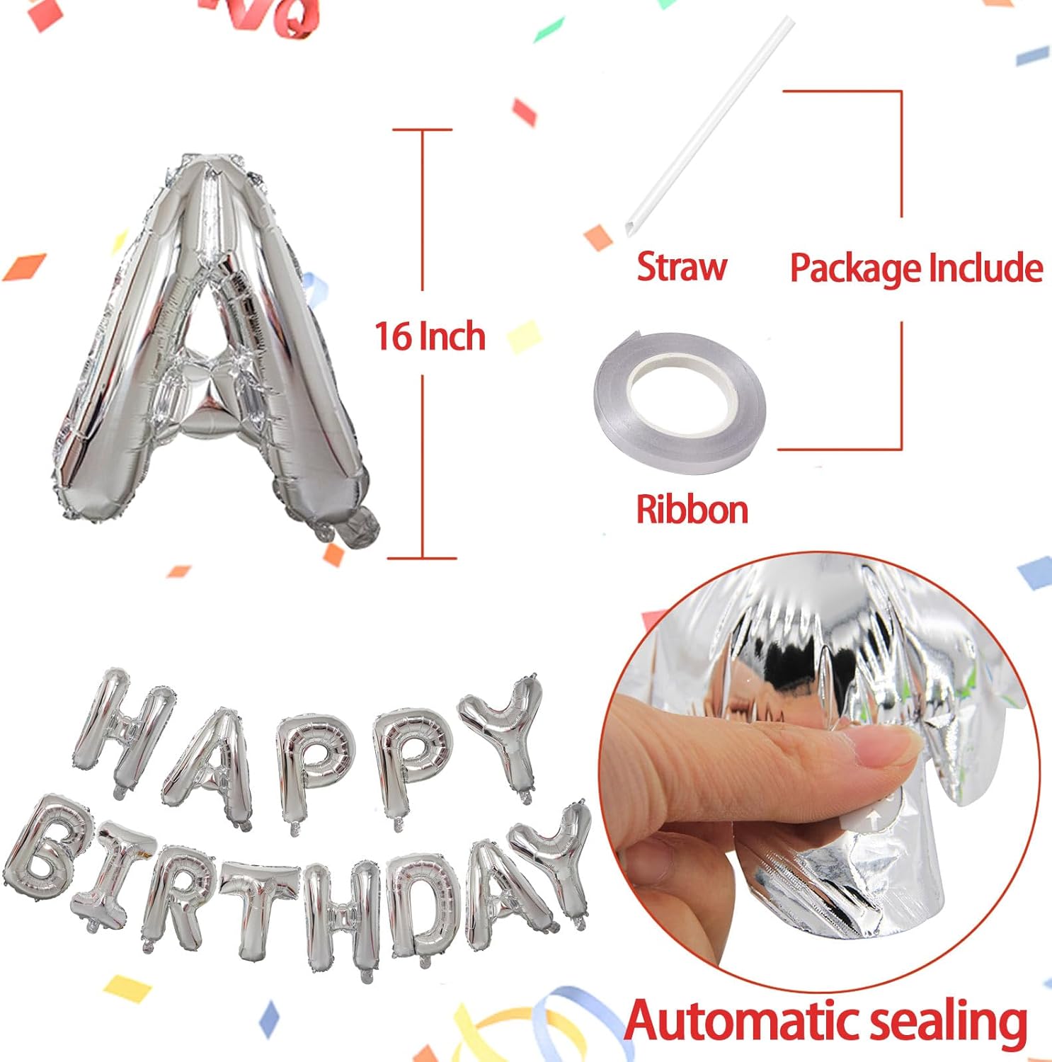 KALOR Silver Happy Birthday Balloons Banner