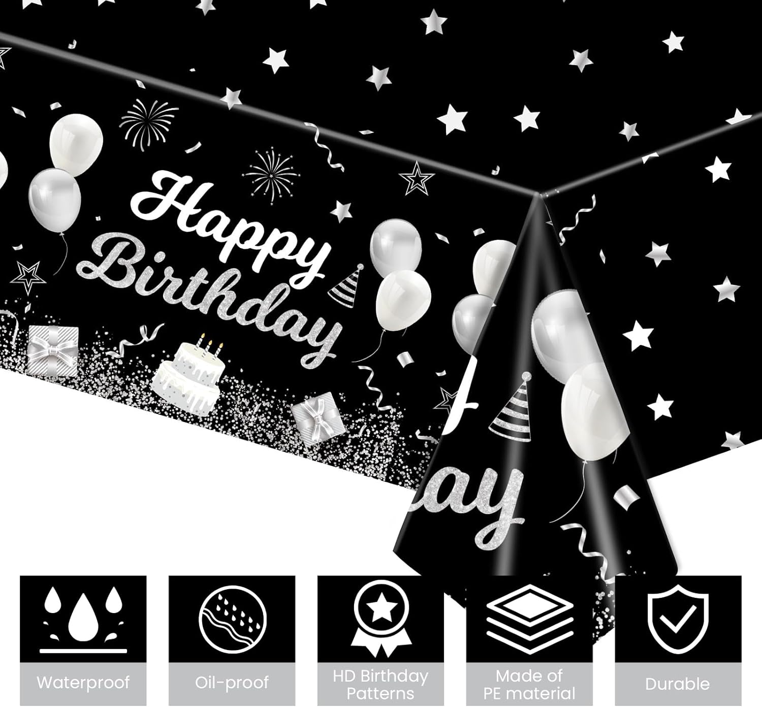 Happy Birthday Tablecloths 108x54 Inches Plastic Disposable