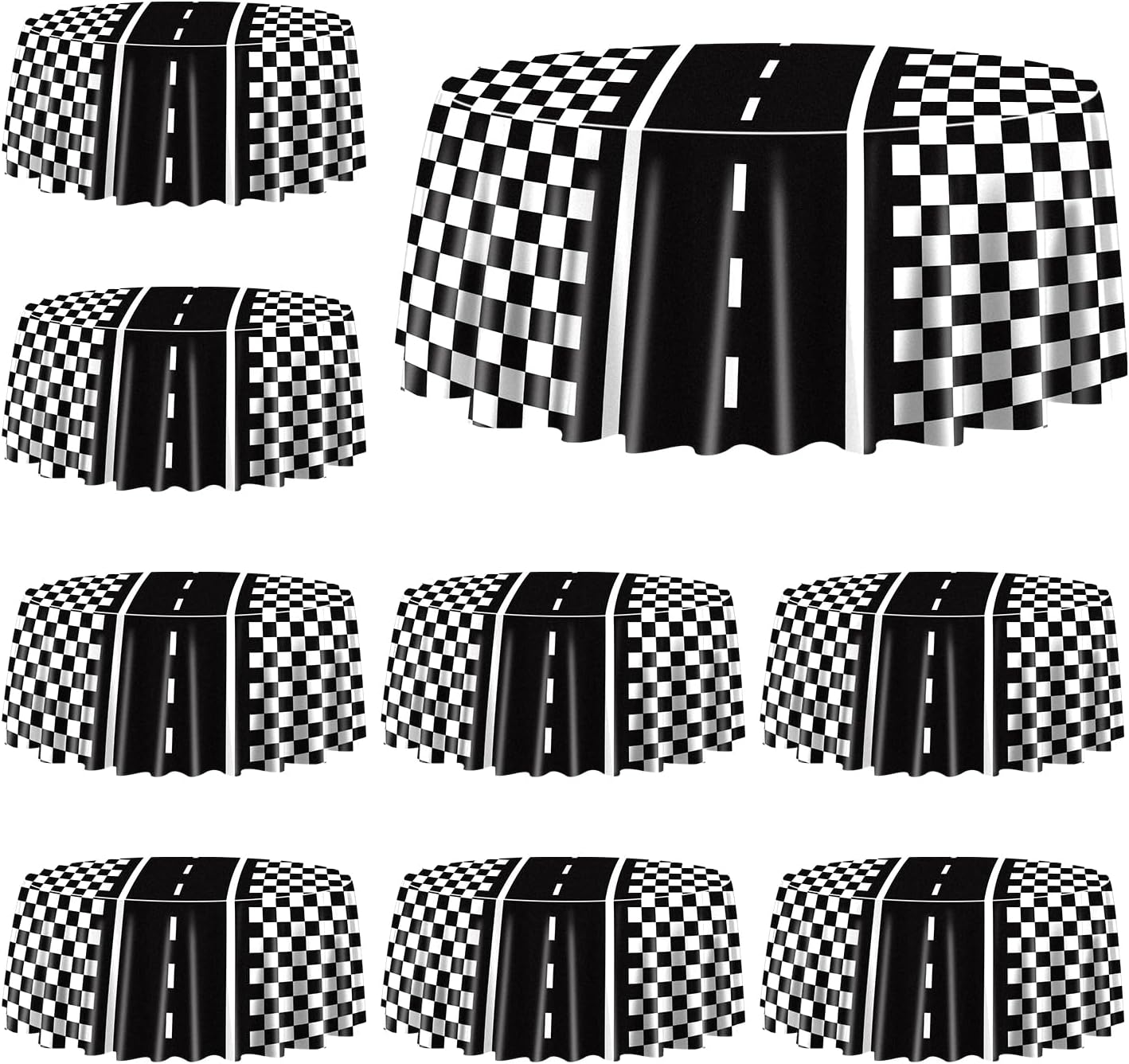 9 Pcs Racing Car Tablecloths for Round Table Party