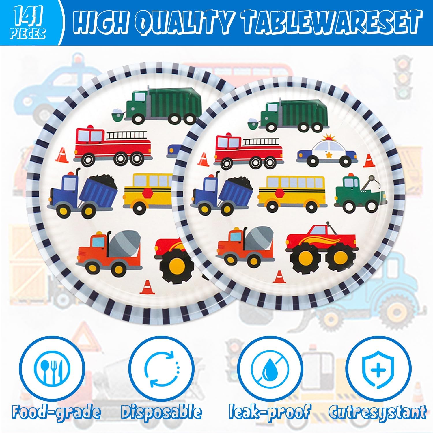 141PCS Traffic Themed Party Decorations for Boys