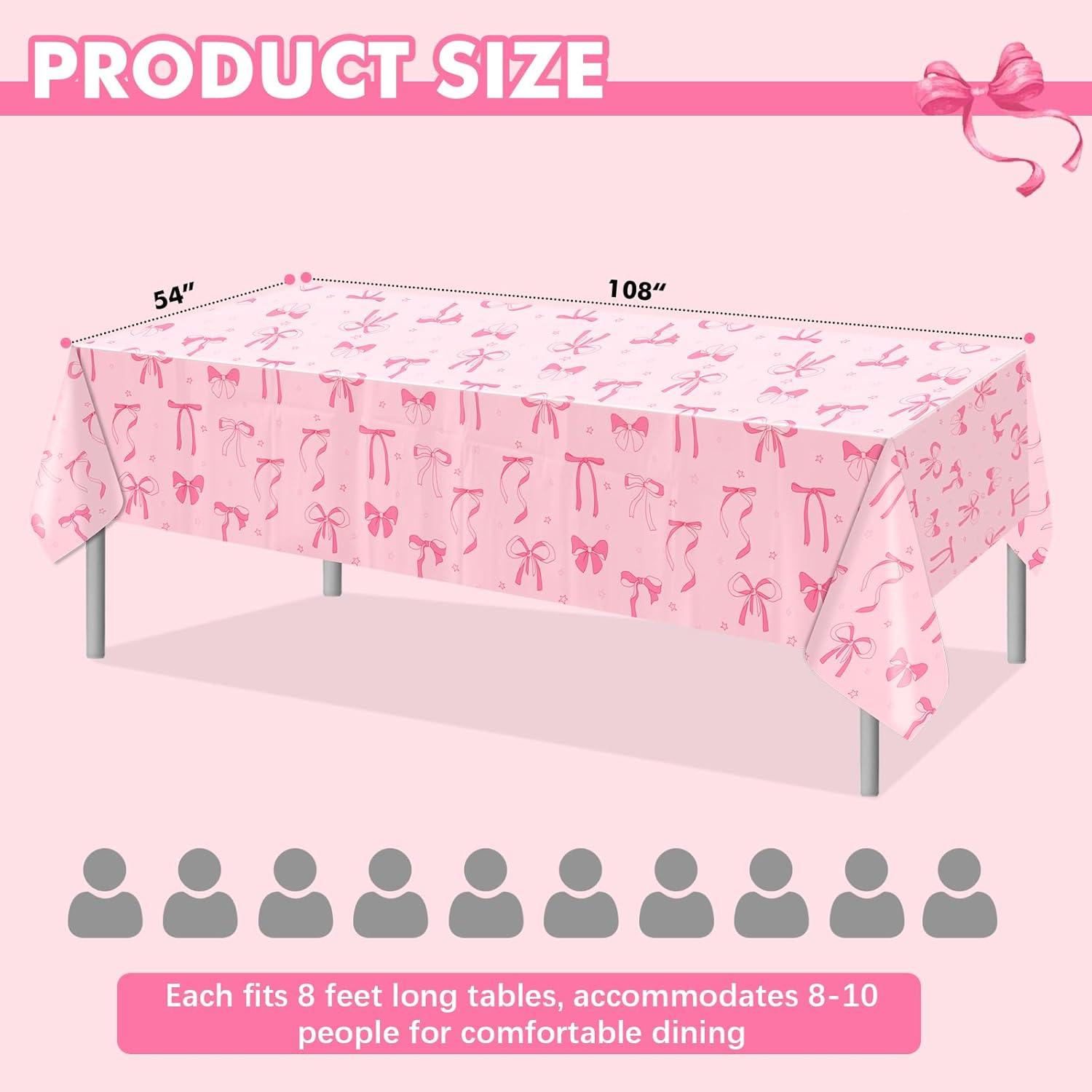 PHOGARY Pink Bow Tablecloths 3PCS for Birthday Party
