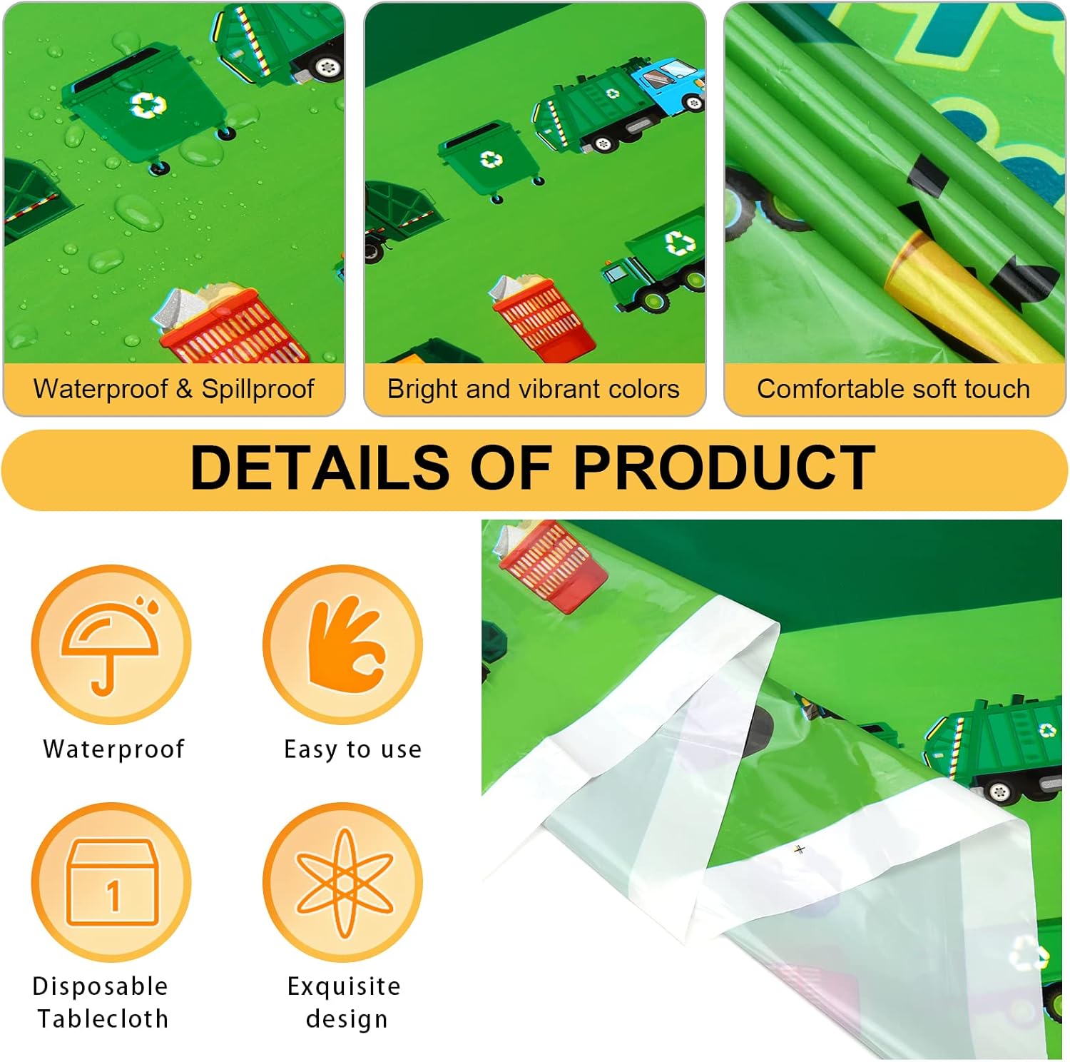 PHOGARY 2 Pack Garbage Truck Tablecloths for Birthday Party Supplies