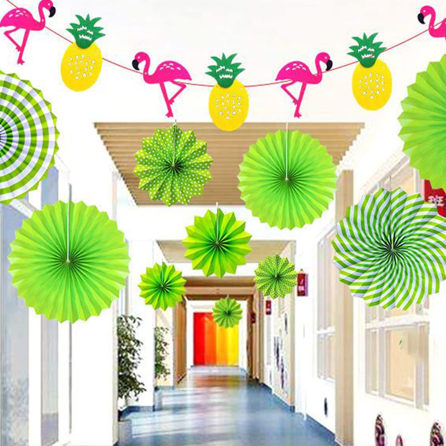 LRCXL 12PCS Party Hanging Paper Fans Set Green