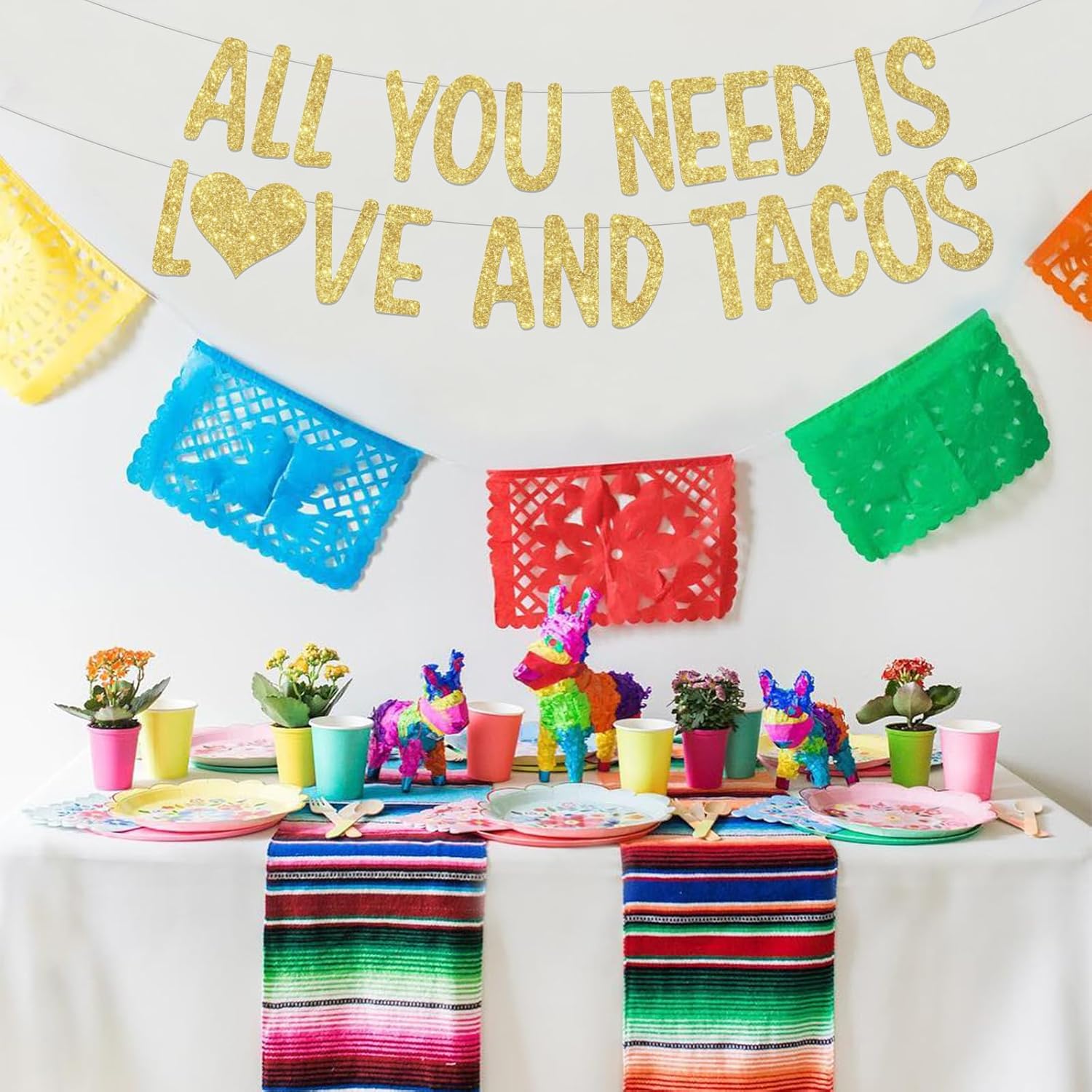 Mexican Fiesta Bridal Shower Decor Banner Gold