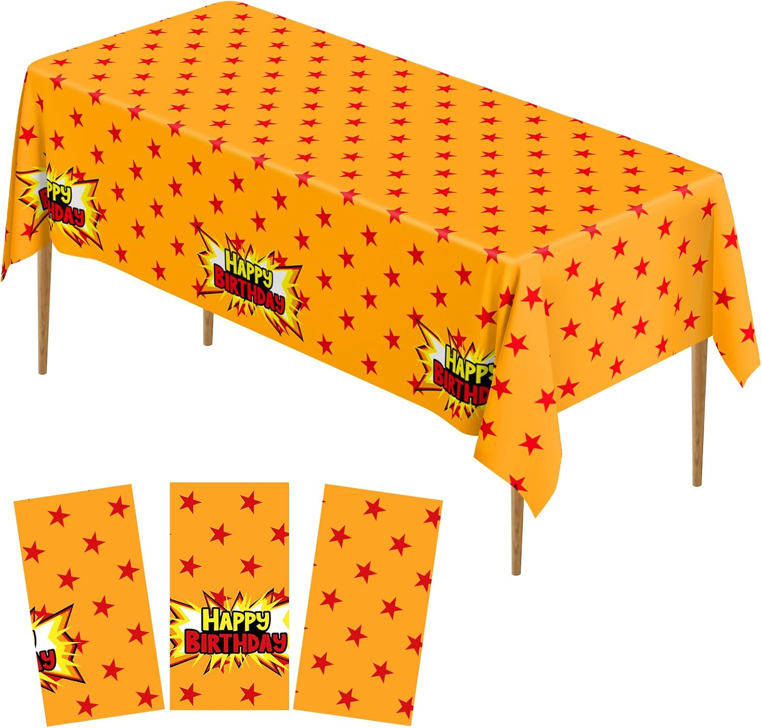 3Pcs Anime Party Tablecloth Yellow Red Stars Print
