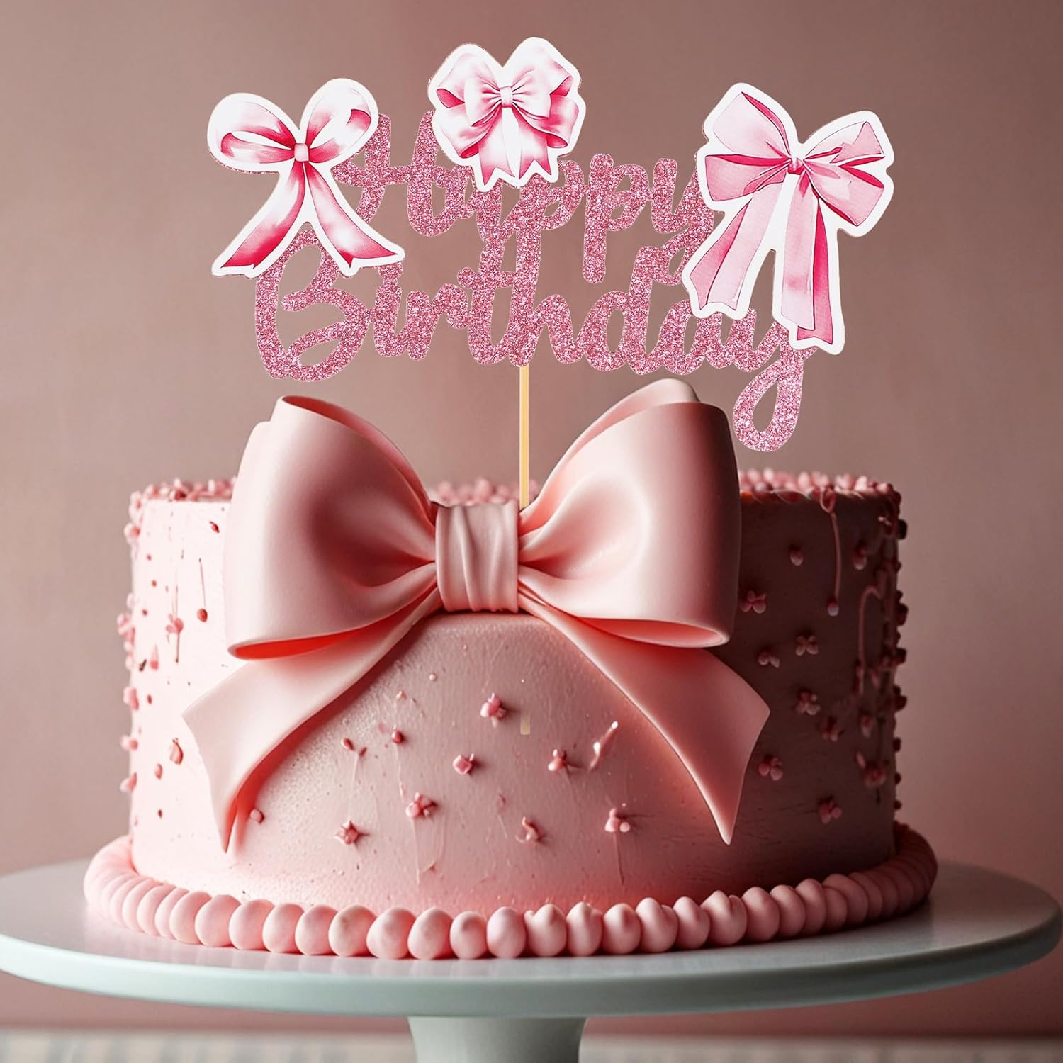 Pink Bow Coquette Cake Topper for Birthday Decorations