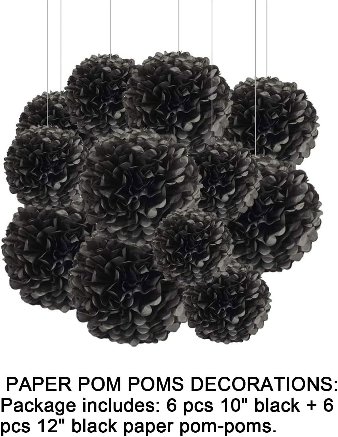 Aimto 12pcs Black Paper Pom Poms for Party Decorations