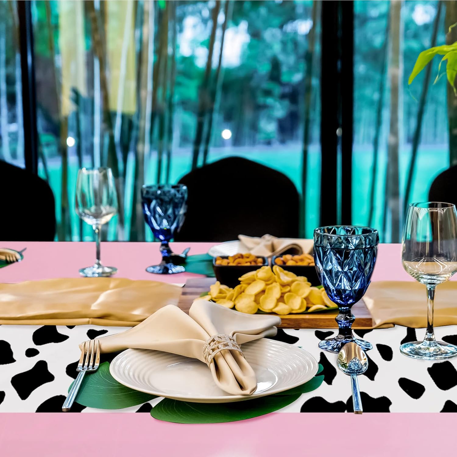 Oudain 4 Pcs Pink Cow Tablecloth for Parties
