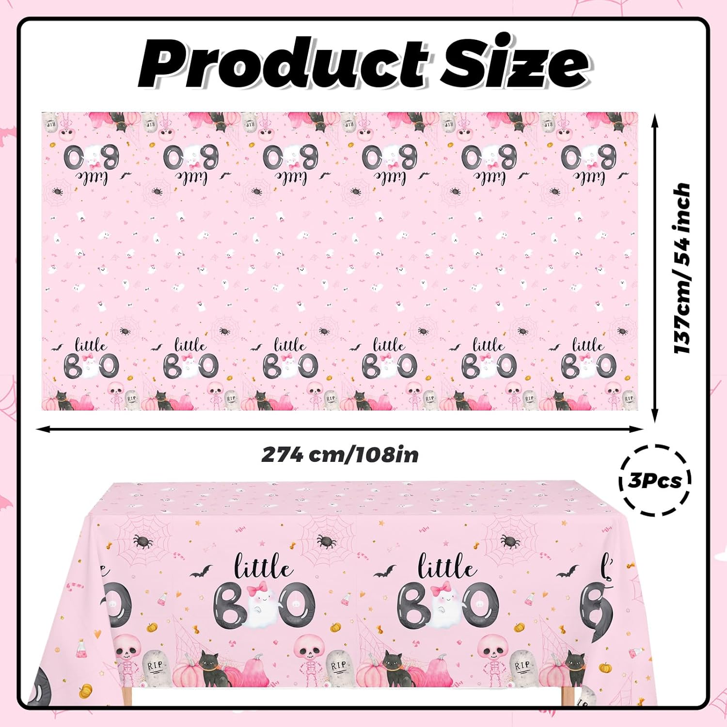 MEHOFOND 3pcs Little Boo Tablecloths Pink Halloween Decorations