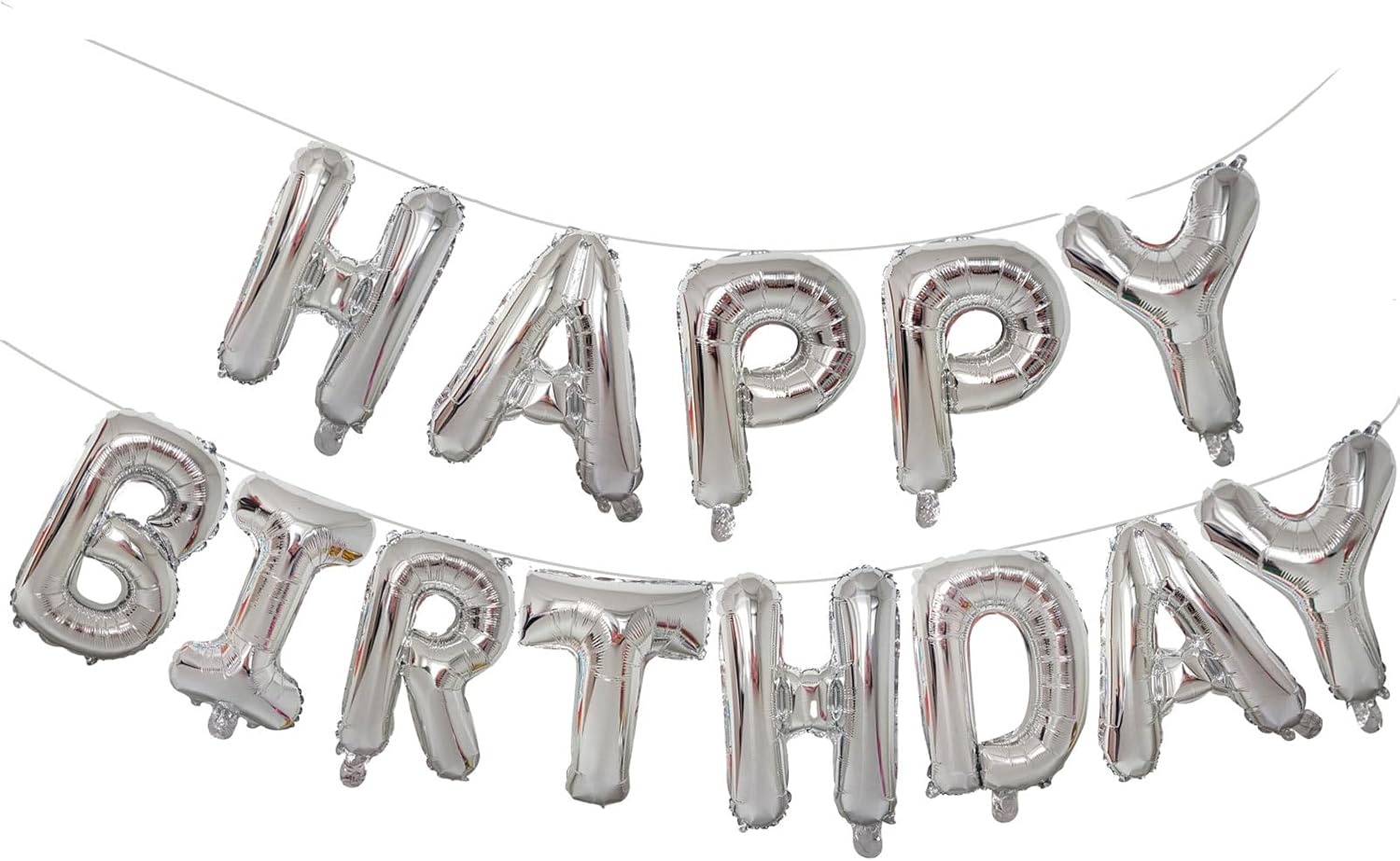 KALOR Silver Happy Birthday Balloons Banner