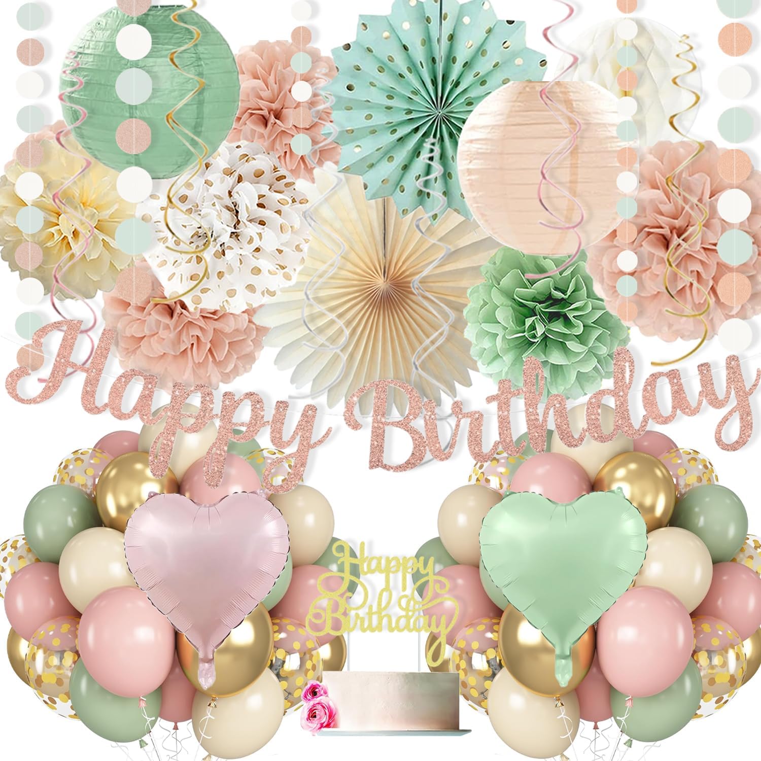Sage Green Blush Pink Birthday Decorations for Women Girls