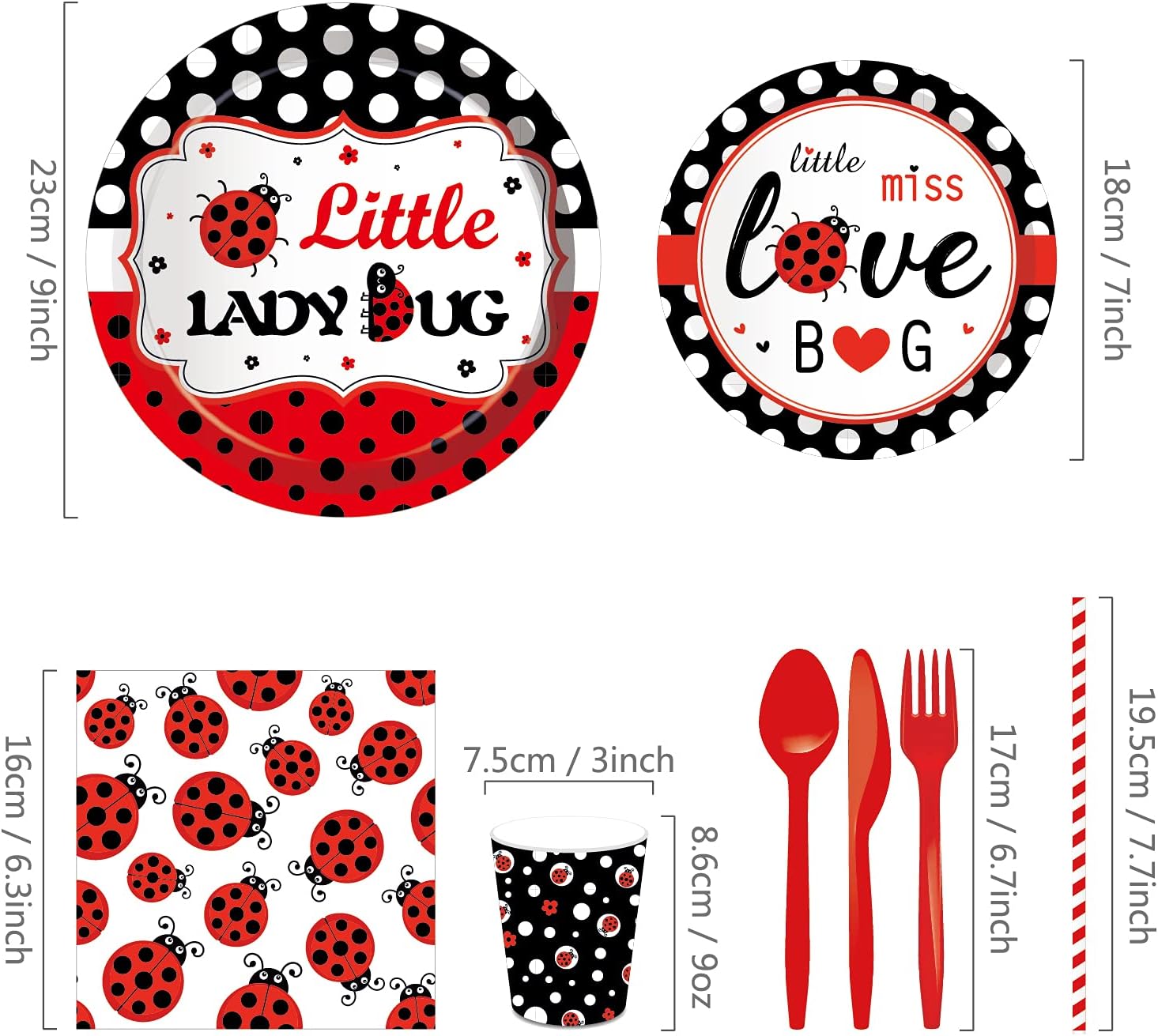 141 PCS Ladybug Birthday Party Supplies - Disposable Tableware for 16 Guests