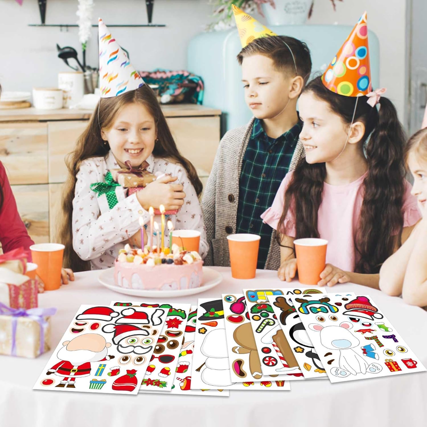 32 Sheet Christmas Stickers for Kids Make Your Own Characters