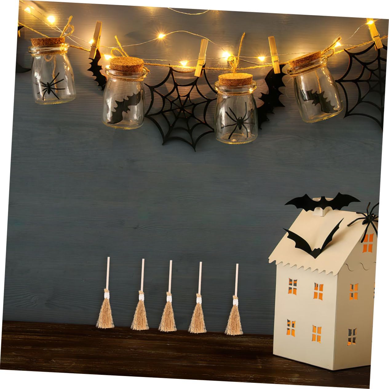 GLEAVI 12Pcs Miniature Witch Brooms Halloween Decor