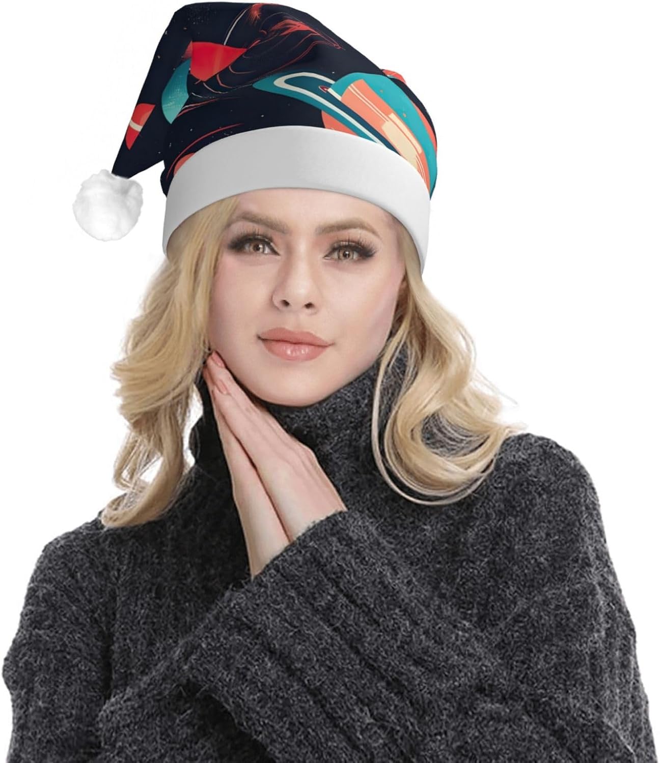 QINZHENG LED Christmas Hat with Space Planets Print for Adults