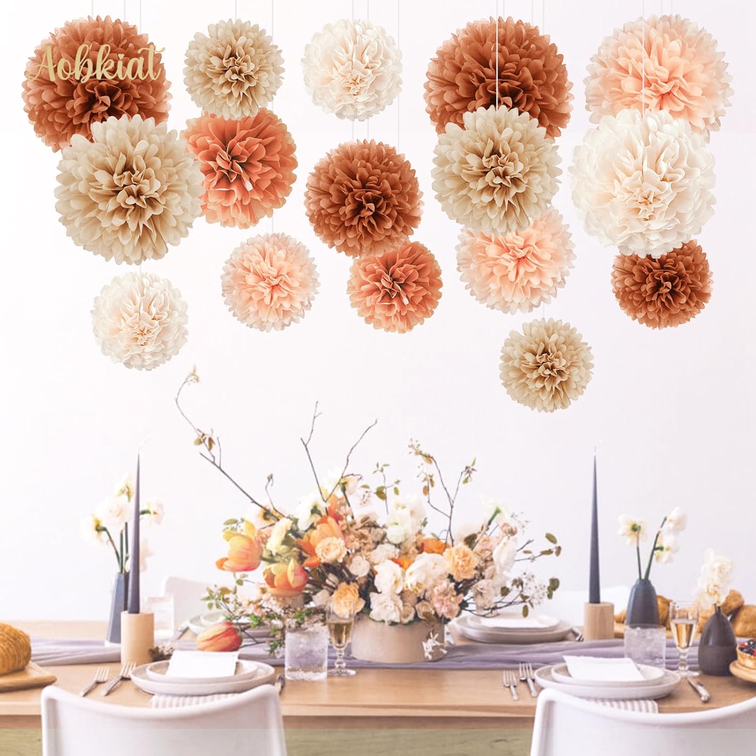 AOBKIAT Tissue Paper Pom Poms 16 PCS Fall Wedding Decorations