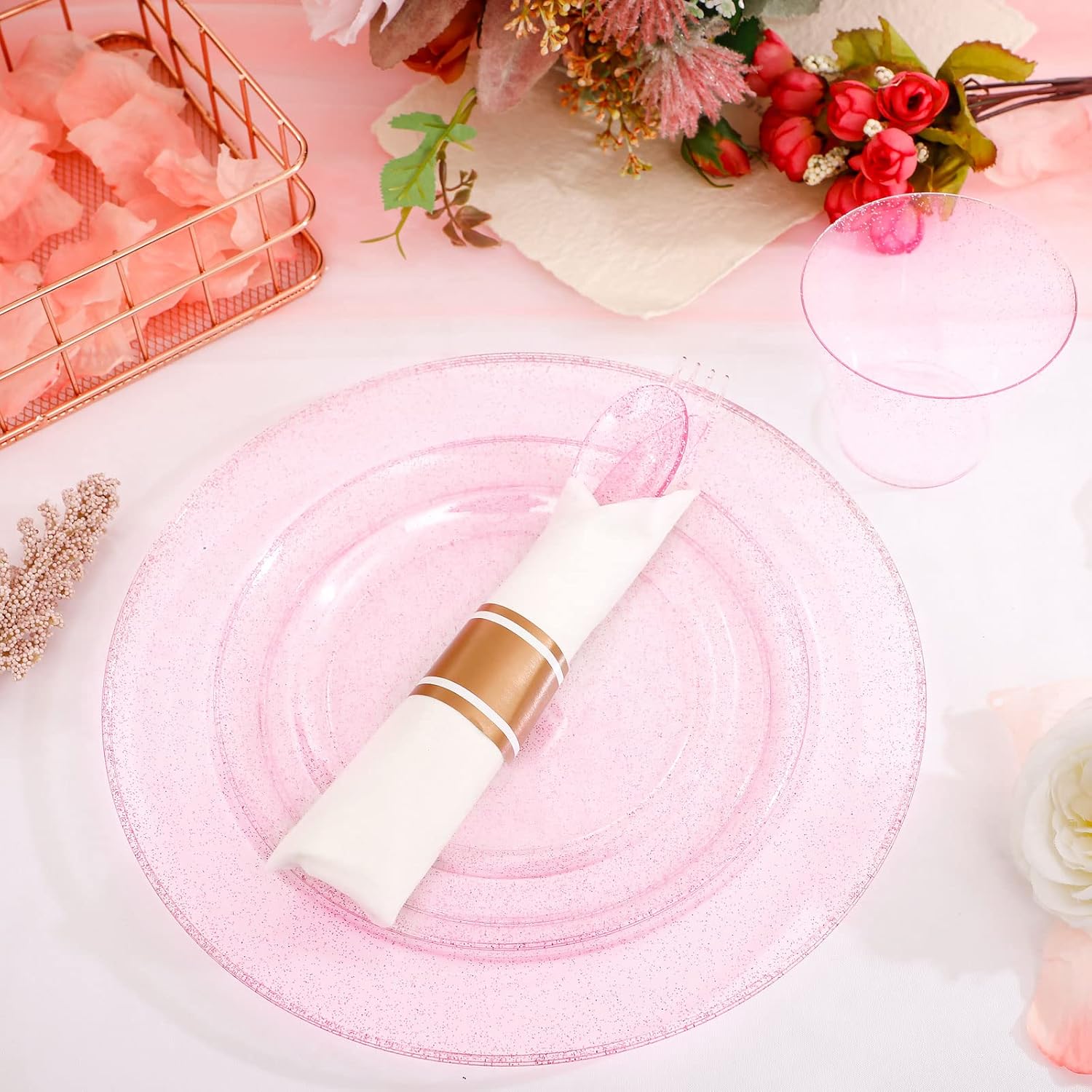 DaYammi 350PCS Rose Gold Glitter Dinnerware Set