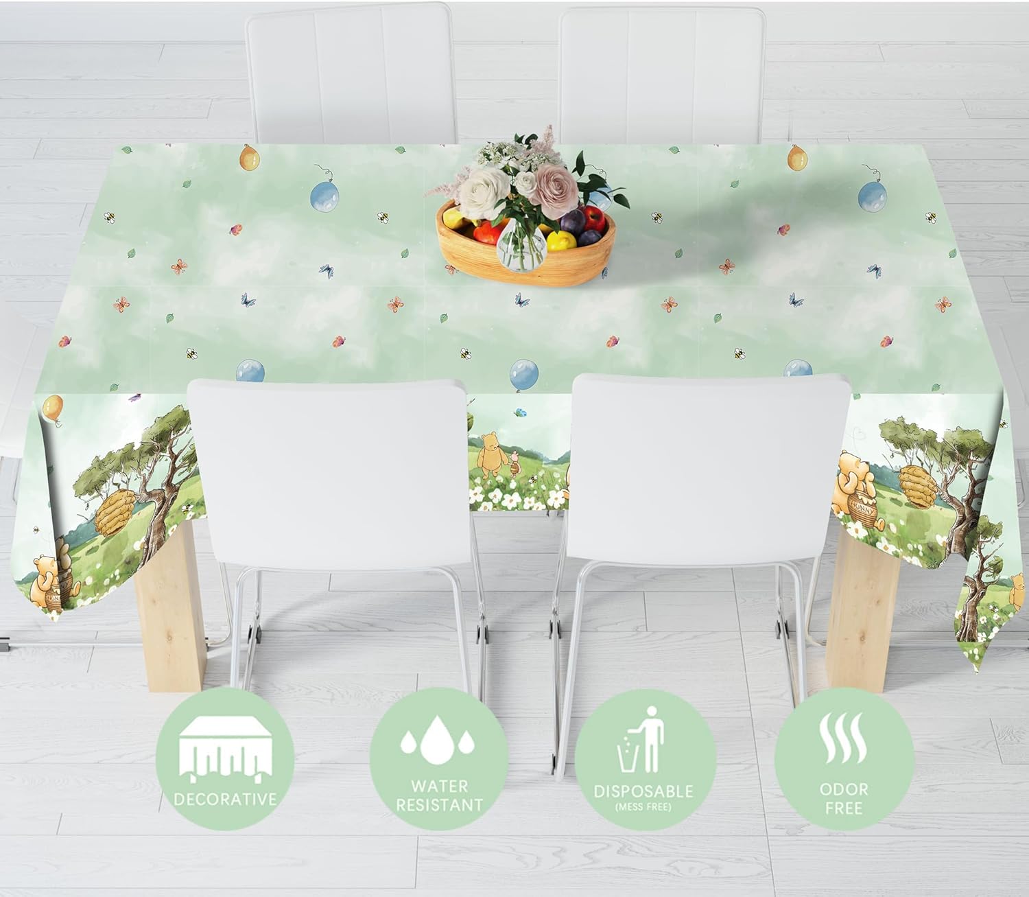 3pcs Bear Baby Shower Tablecloths 54x108 Inches Green