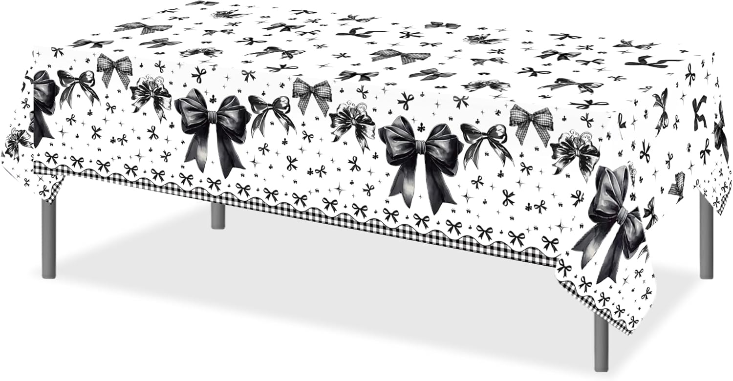Lide Road 2Pcs Black Bow Tablecloth for Party Decorations